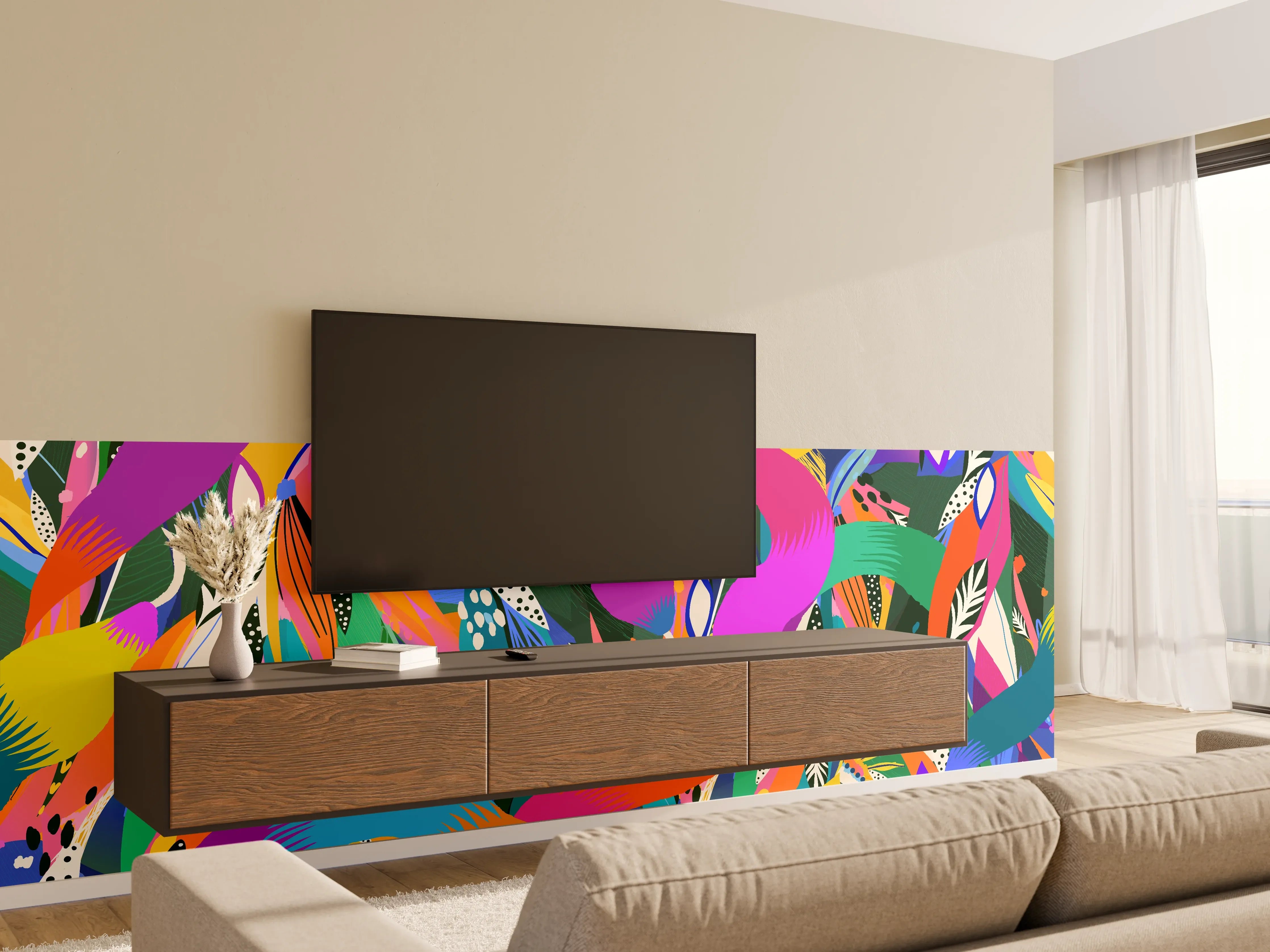 Wandverkleidung Wohnzimmer - Bunte Tropische Schlangen-Illustration