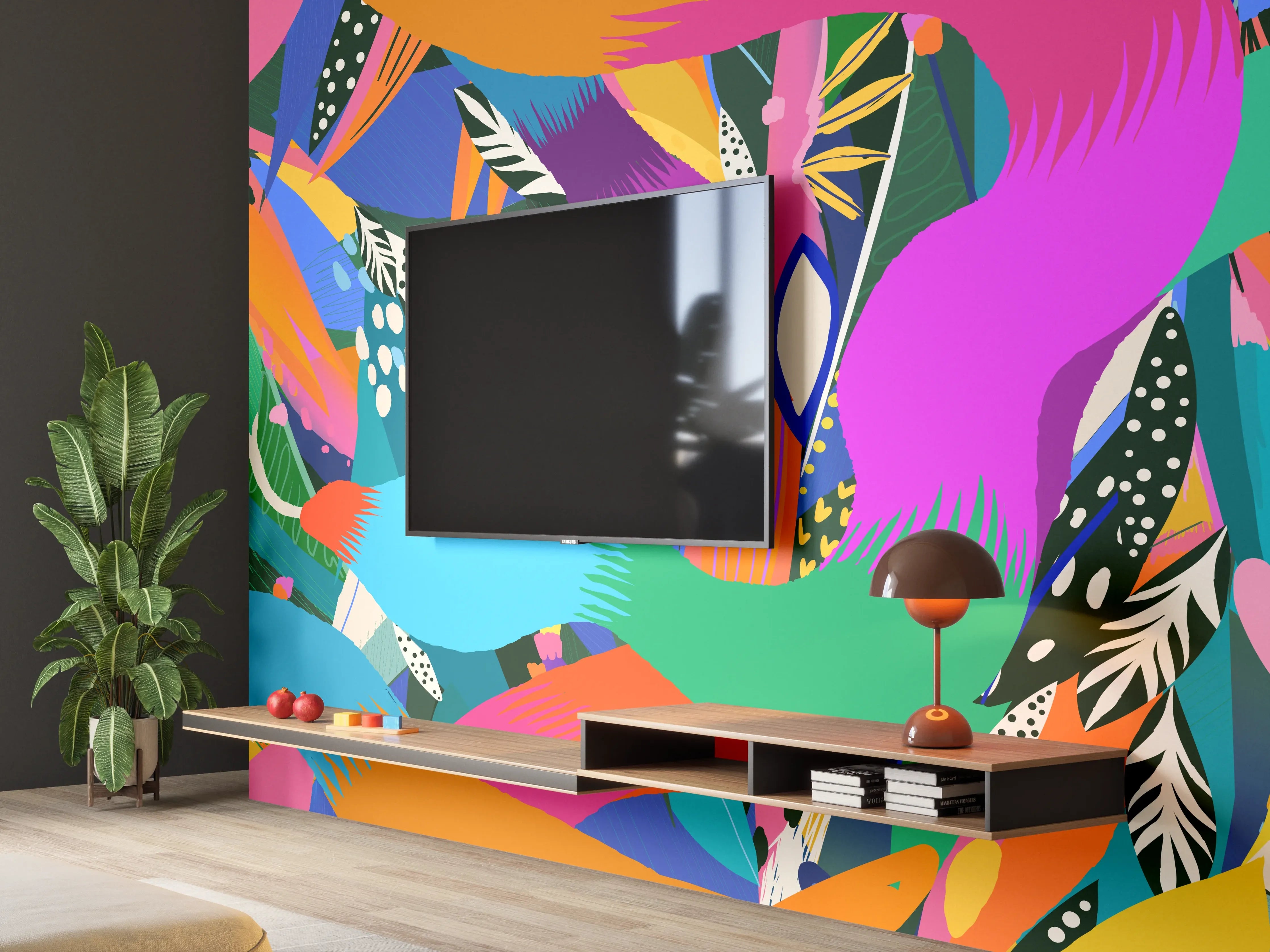 Wandverkleidung Wohnzimmer - Bunte Tropische Schlangen-Illustration