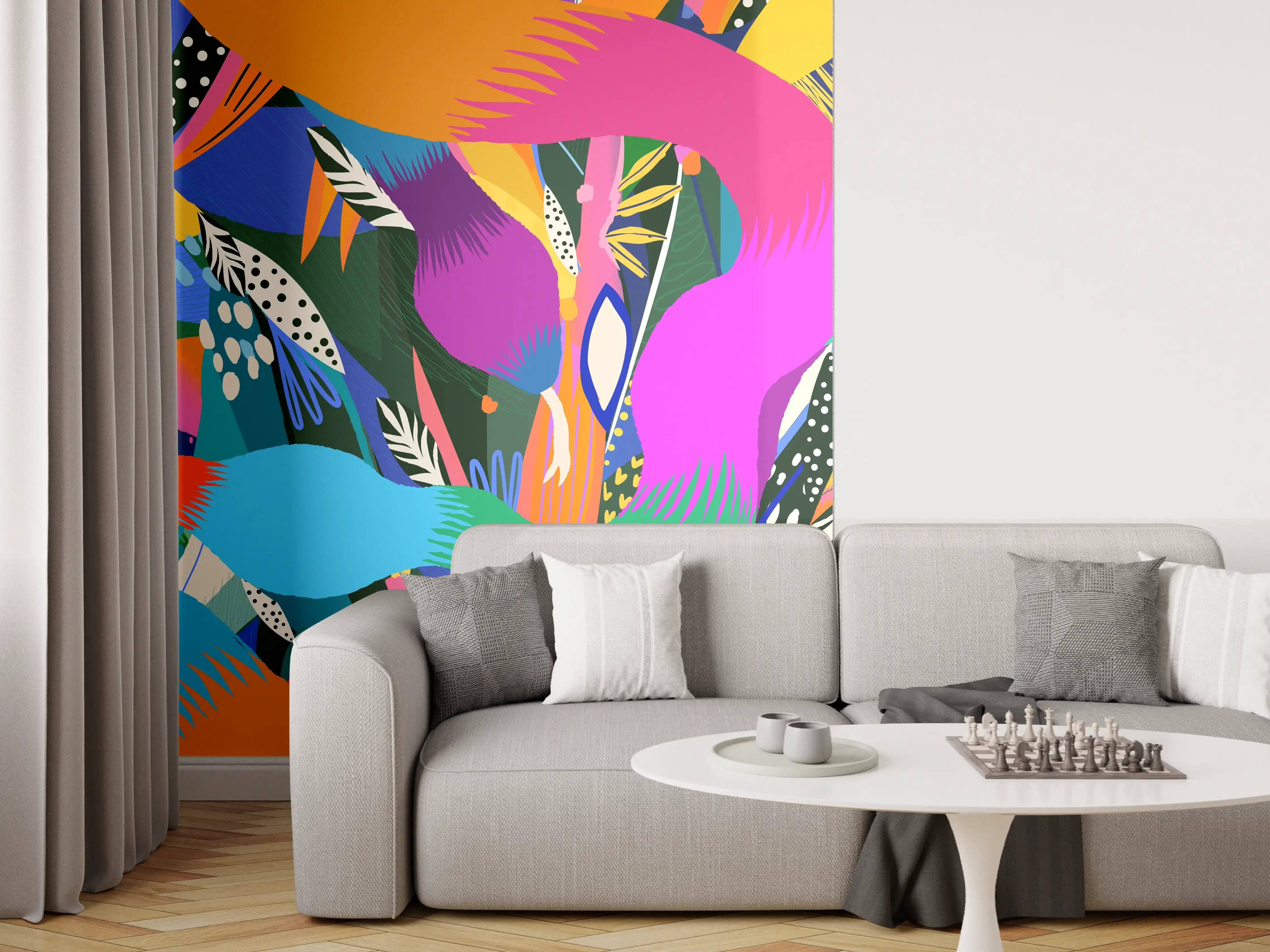 Wandverkleidung Wohnzimmer - Bunte Tropische Schlangen-Illustration