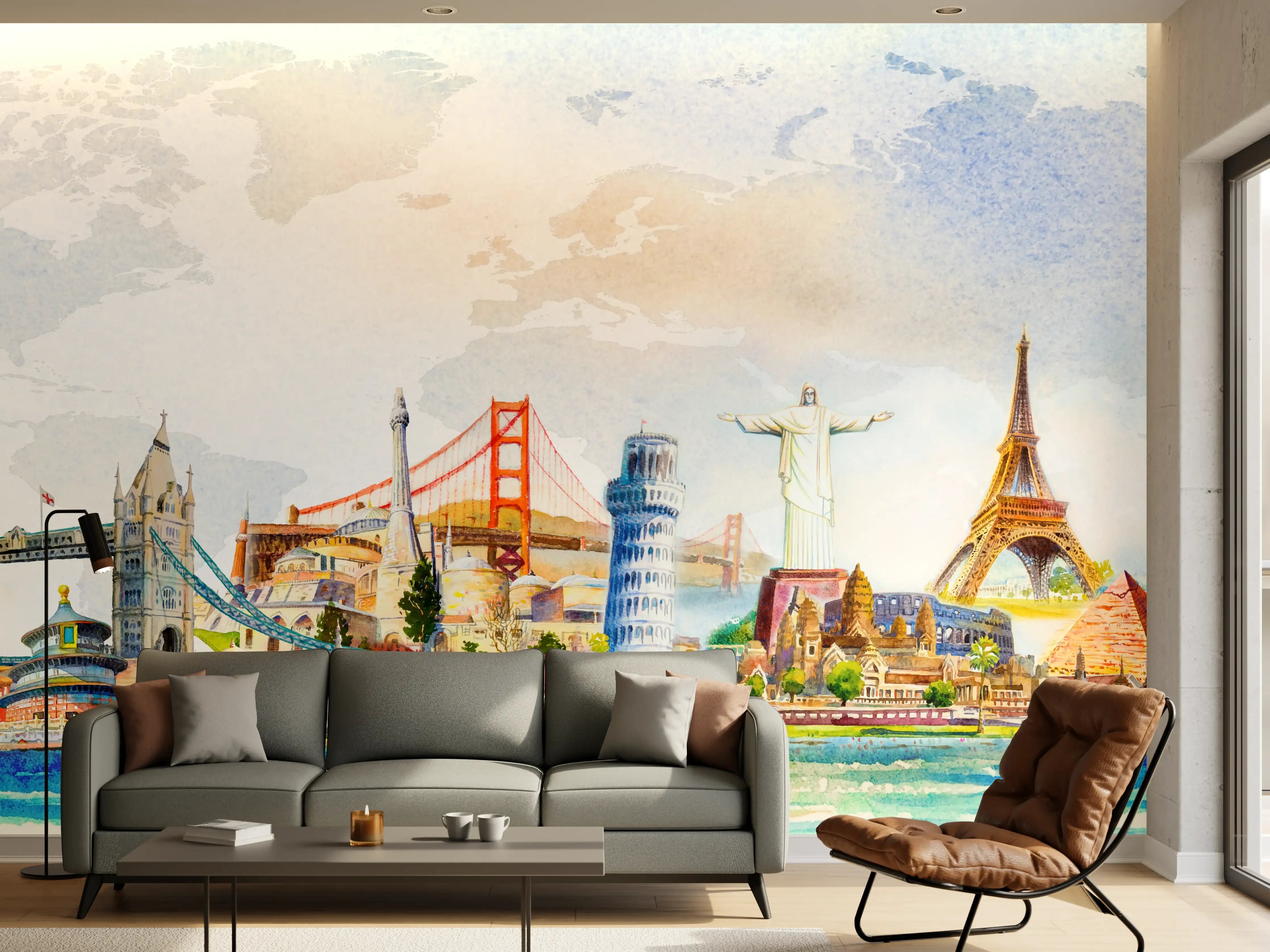 Wandverkleidung Wohnzimmer - Bunte Welterkundung Panorama