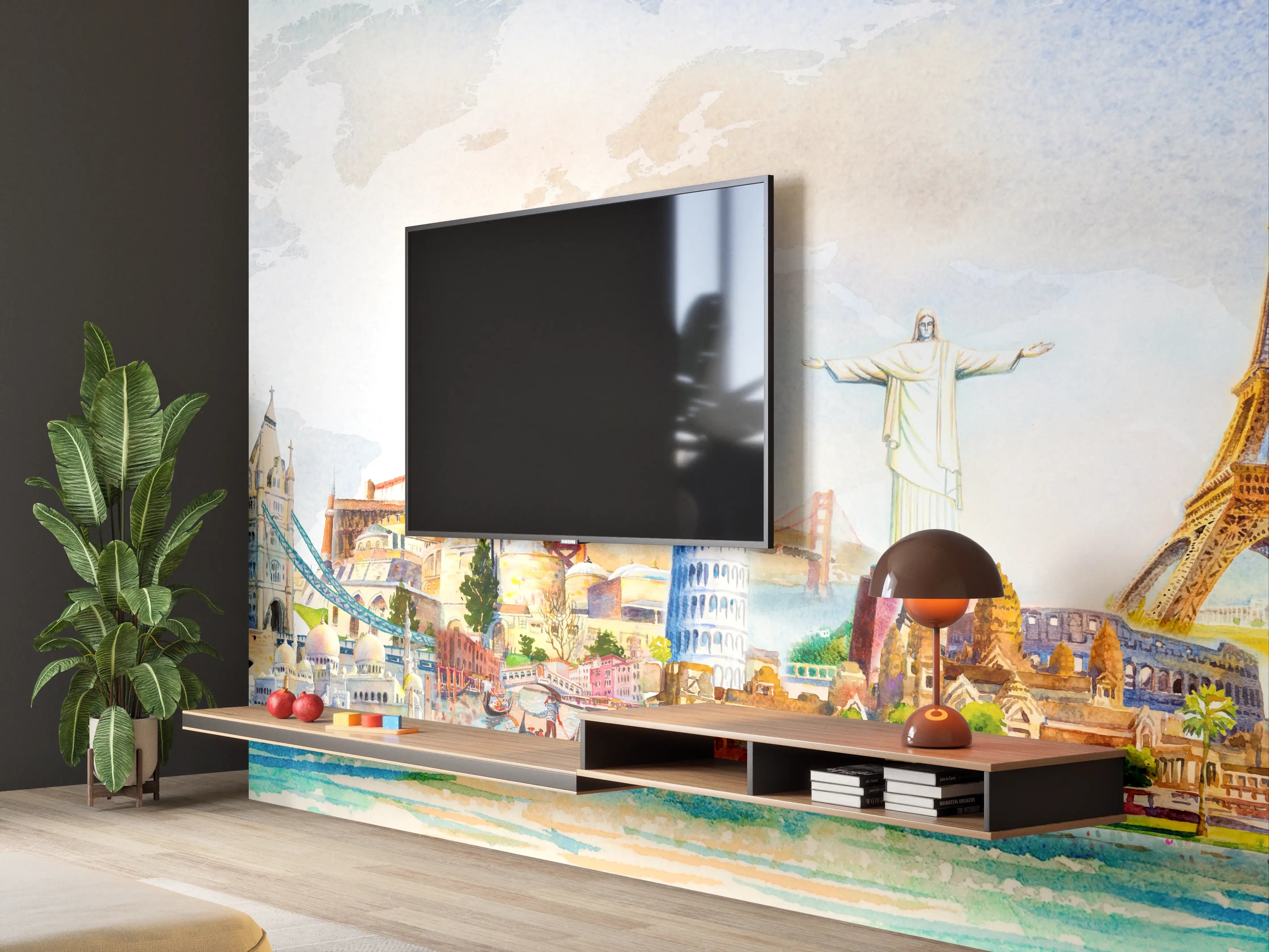 Wandverkleidung Wohnzimmer - Bunte Welterkundung Panorama
