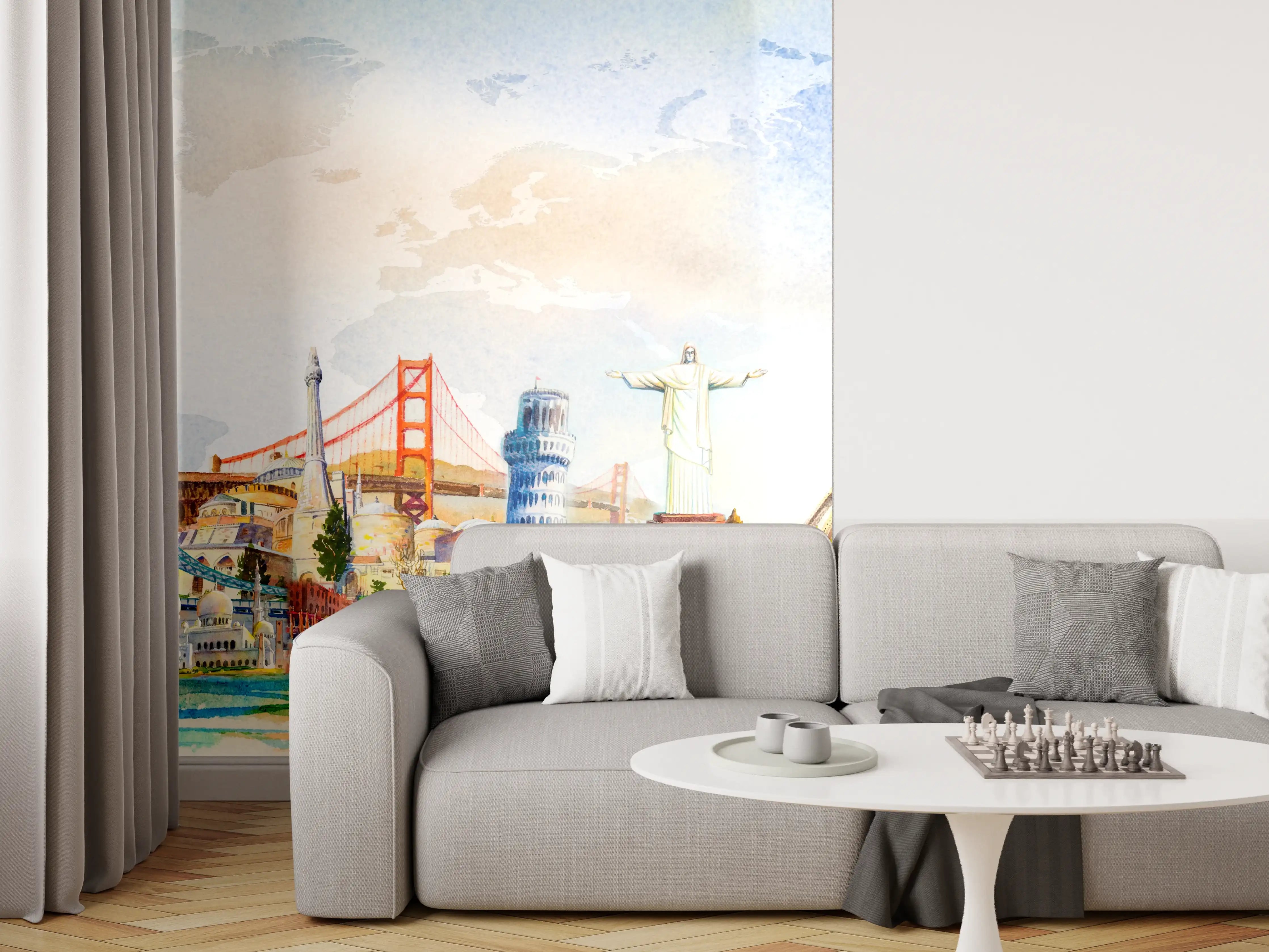 Wandverkleidung Wohnzimmer - Bunte Welterkundung Panorama