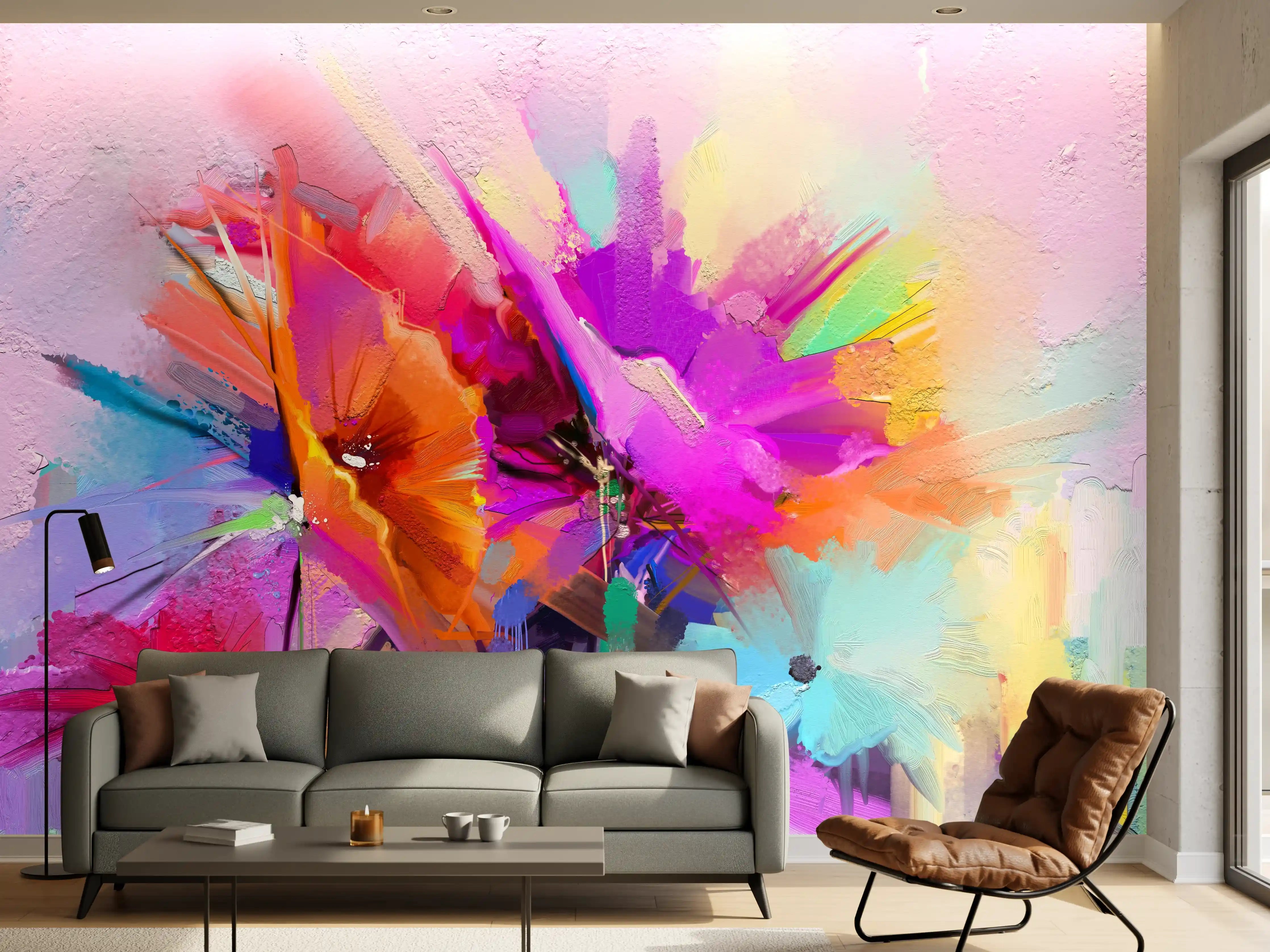 Wandverkleidung Wohnzimmer - Bunte abstrakte Kunst in lebendigen Farben