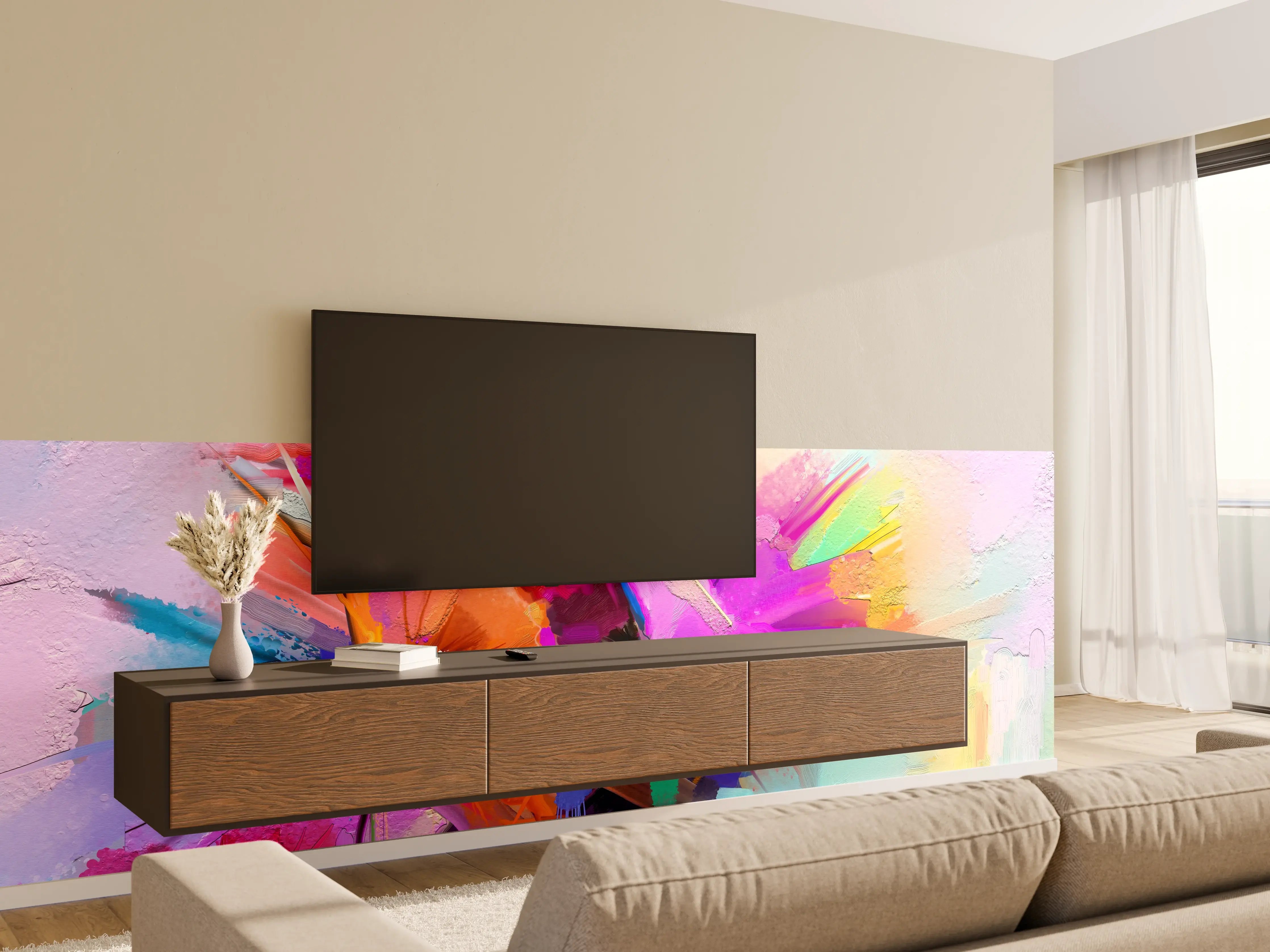 Wandverkleidung Wohnzimmer - Bunte abstrakte Kunst in lebendigen Farben