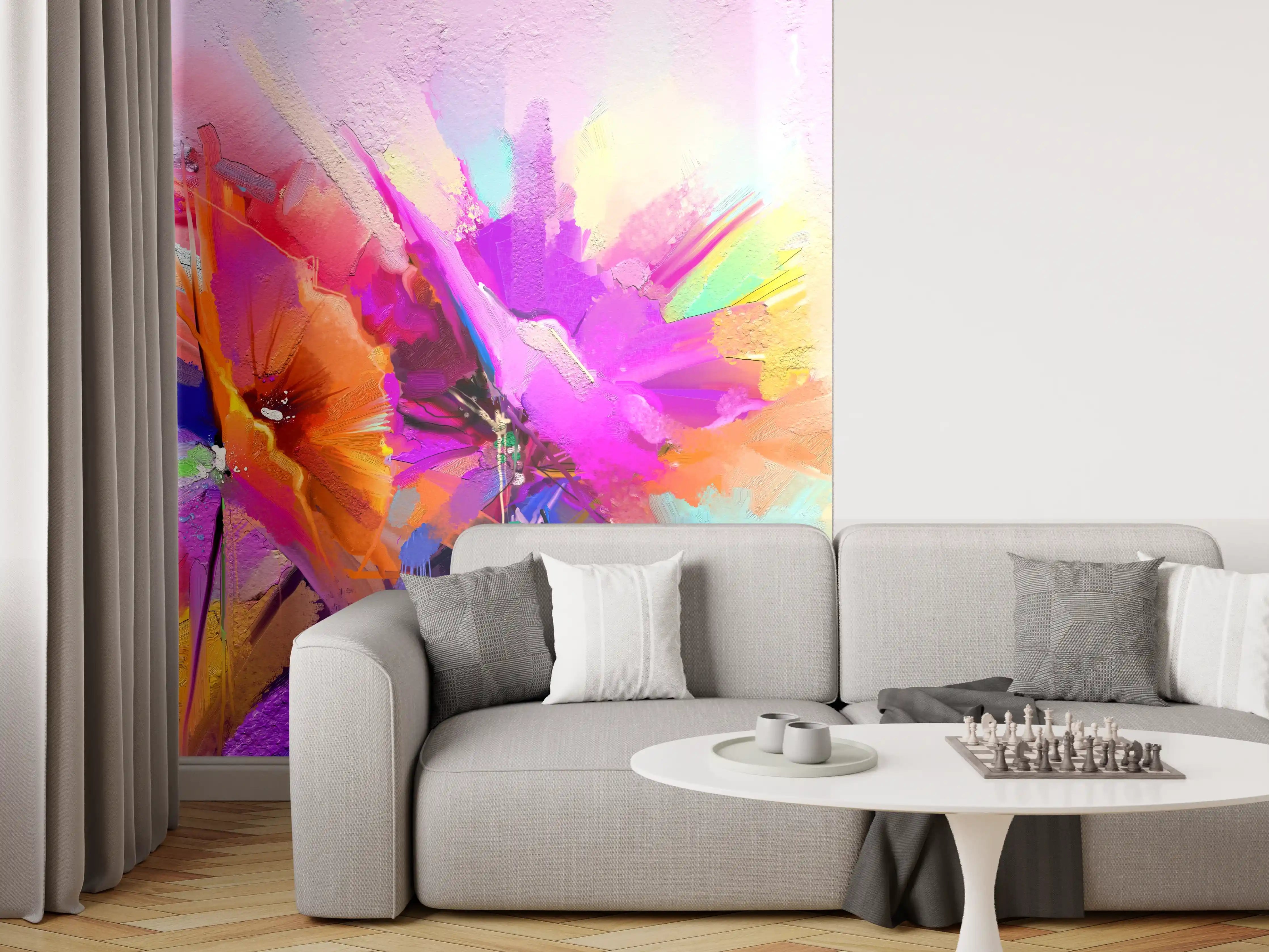 Wandverkleidung Wohnzimmer - Bunte abstrakte Kunst in lebendigen Farben