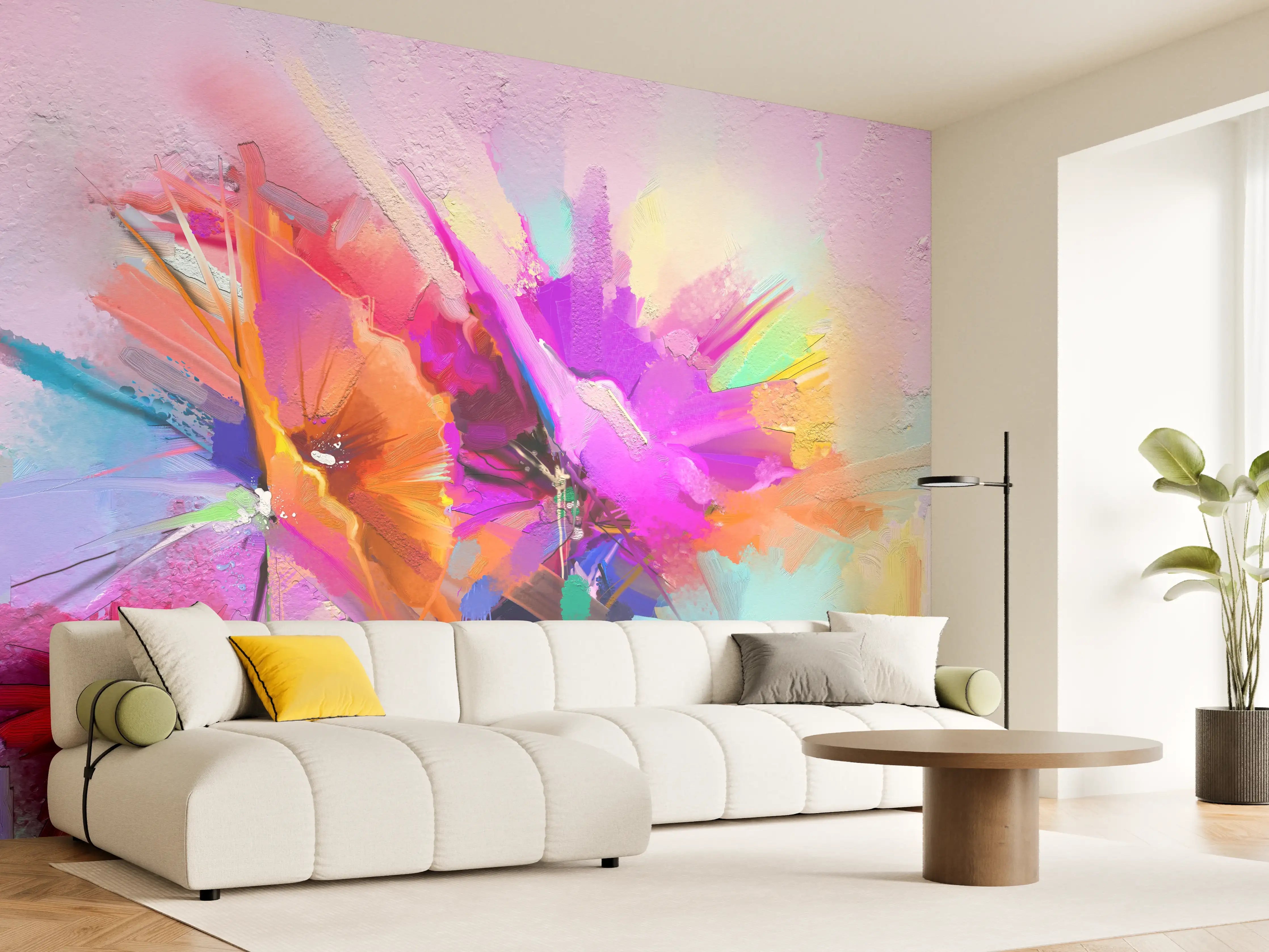 Wandverkleidung Wohnzimmer - Bunte abstrakte Kunst in lebendigen Farben