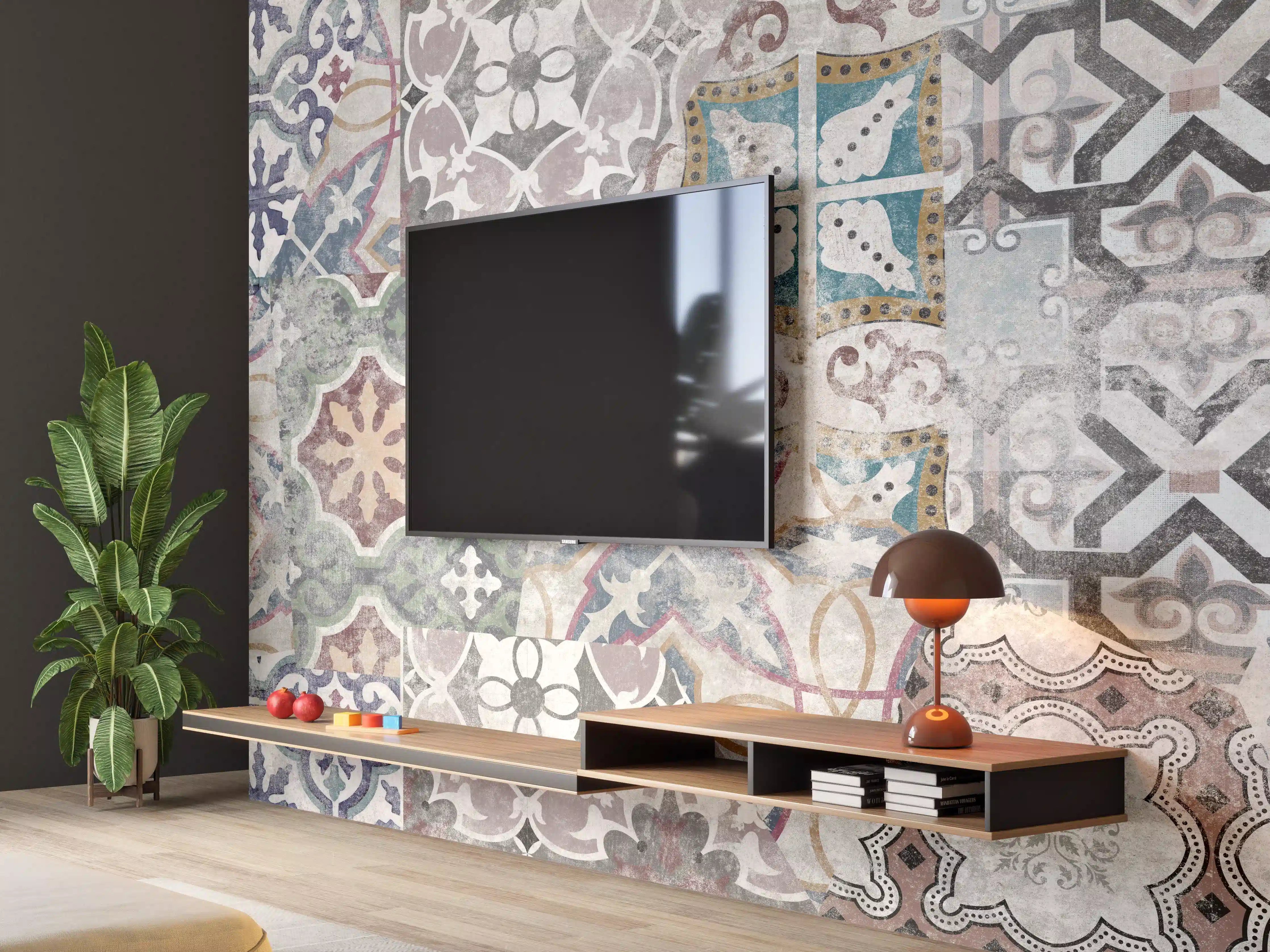 Wandverkleidung Wohnzimmer - Bunte alte Retro-Wand Fliesen