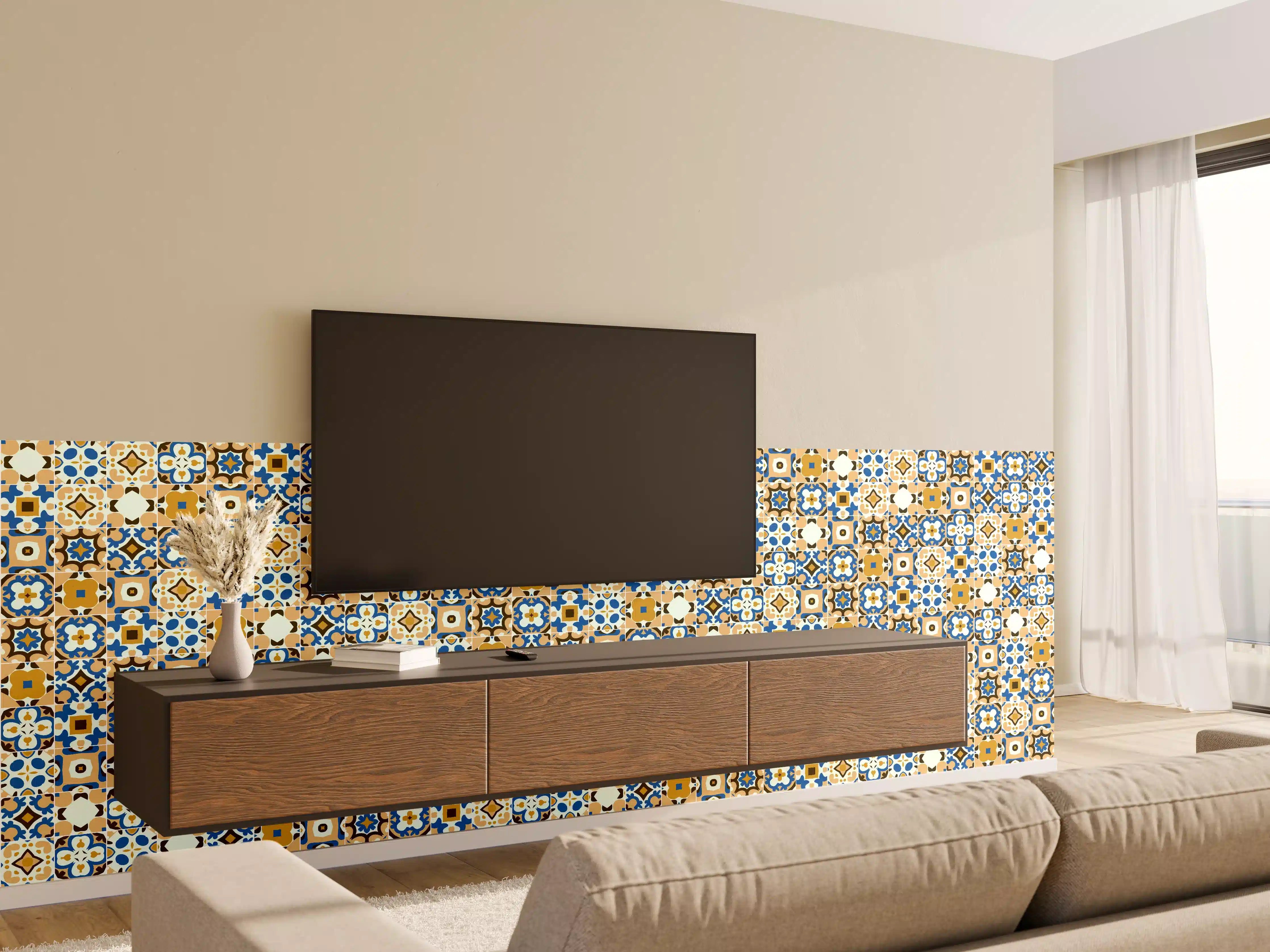 Wandverkleidung Wohnzimmer - Bunte geflieste Mosaikfliese