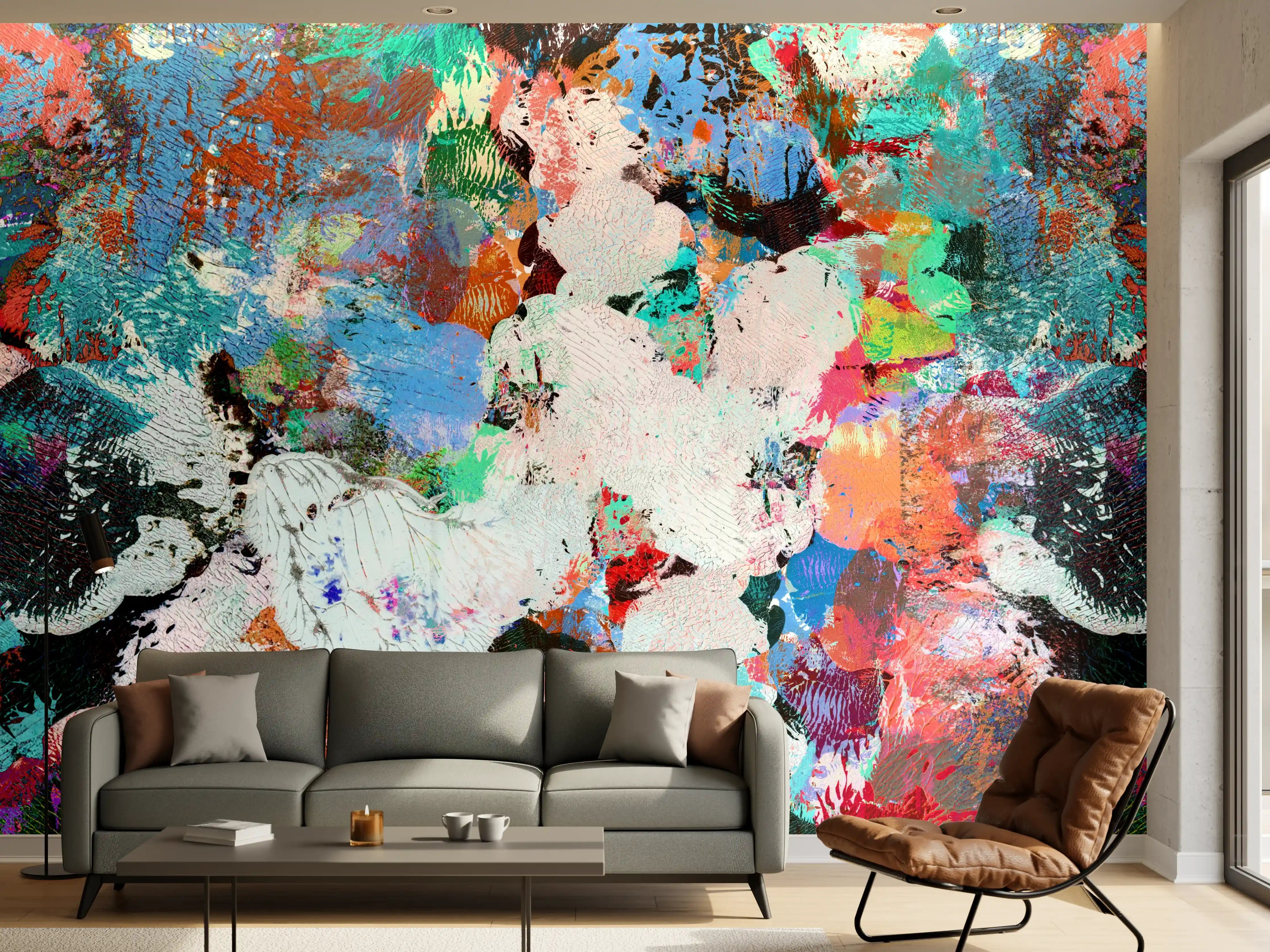 Wandverkleidung Wohnzimmer - Bunte lebendige Kunst