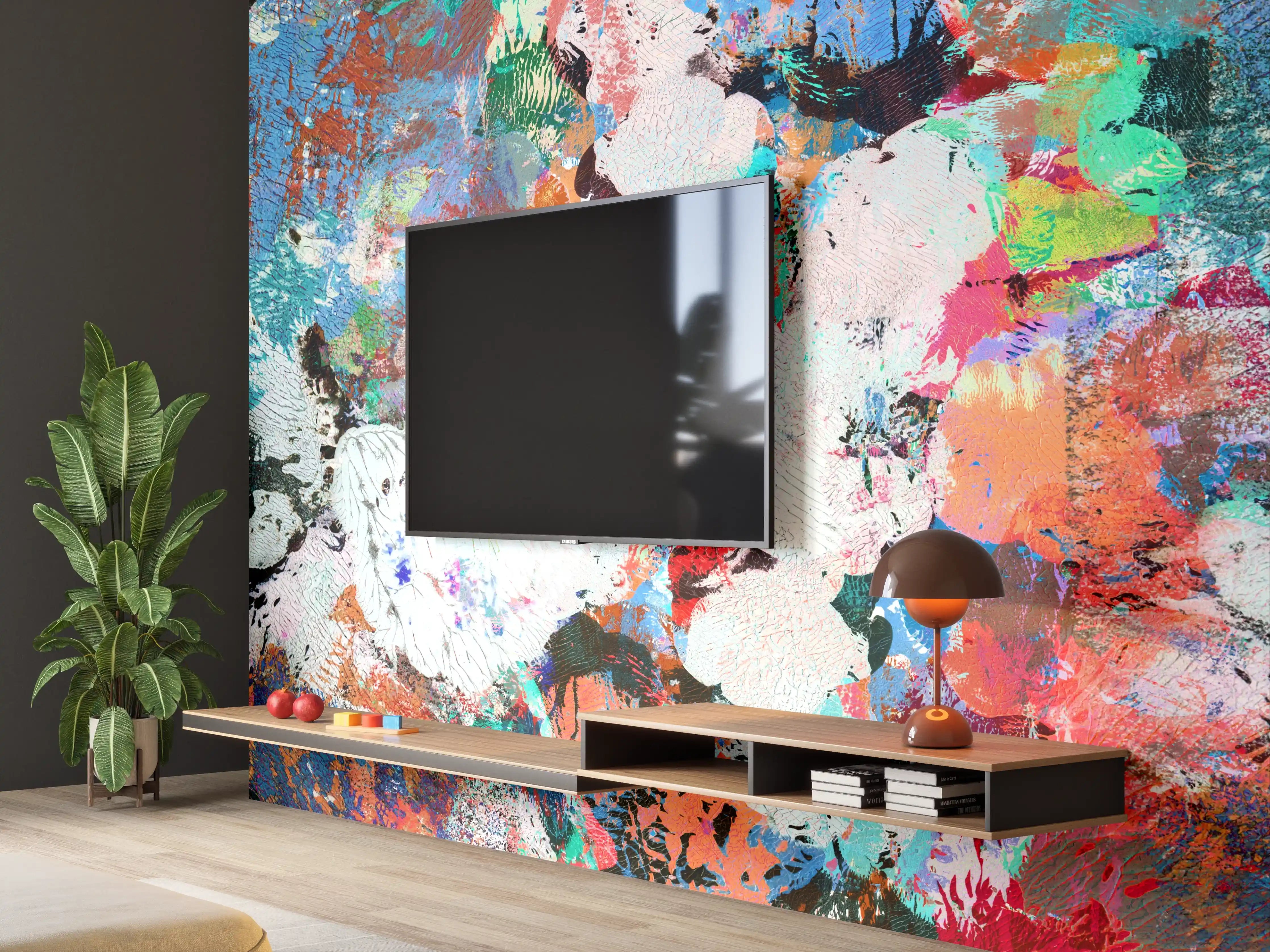 Wandverkleidung Wohnzimmer - Bunte lebendige Kunst