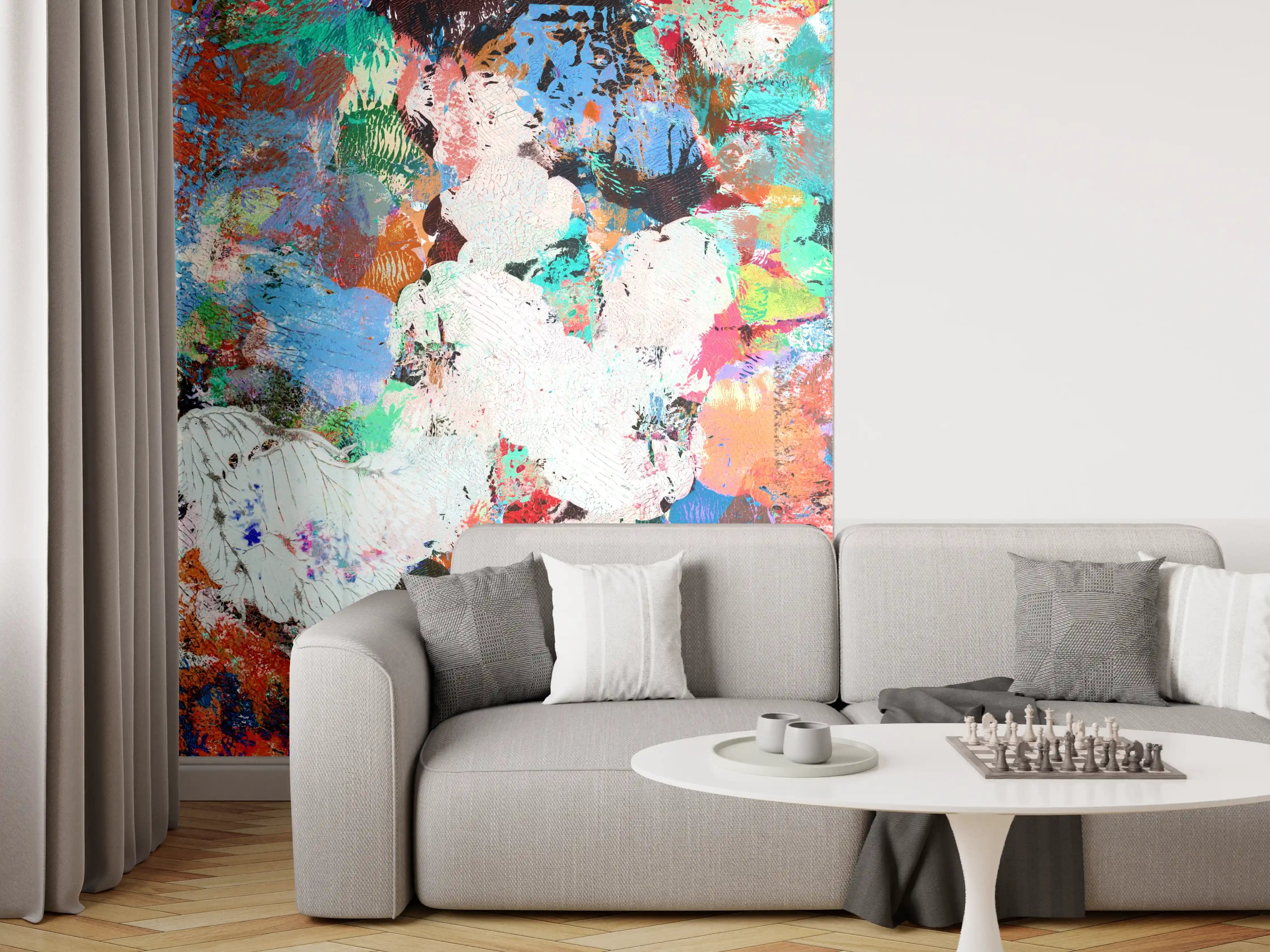 Wandverkleidung Wohnzimmer - Bunte lebendige Kunst