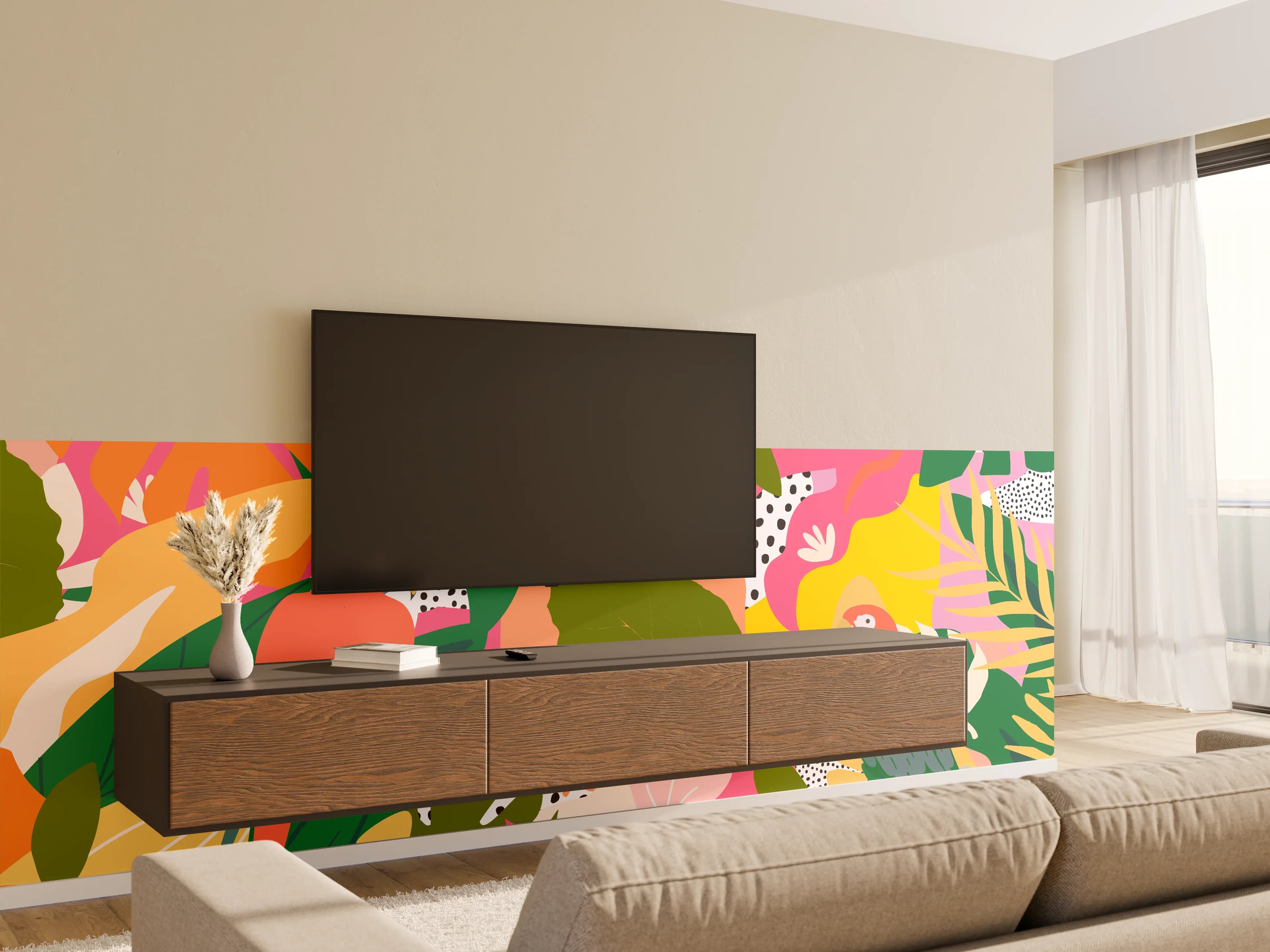 Wandverkleidung Wohnzimmer - Bunter Dschungel Papagei