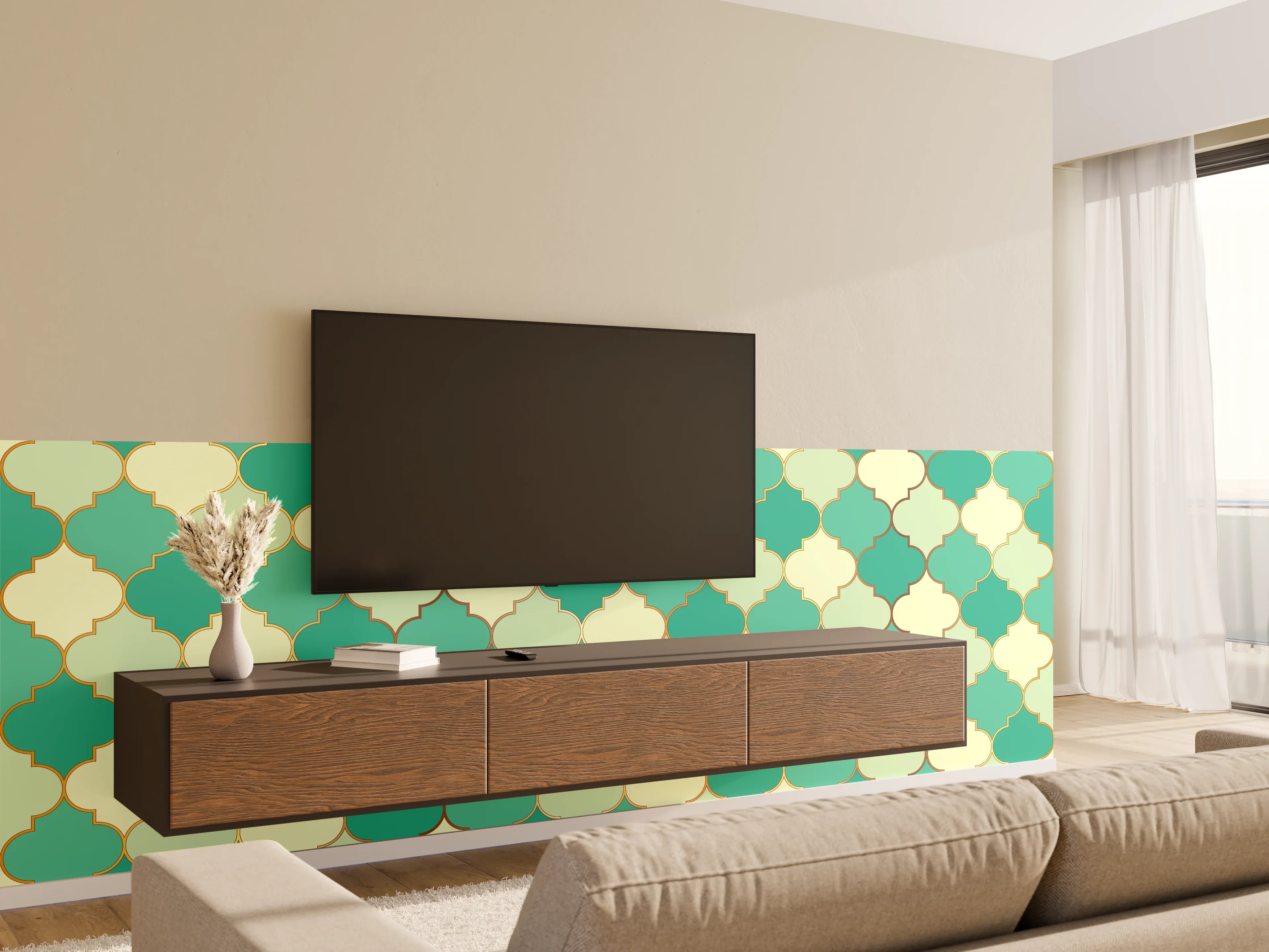 Wandverkleidung Wohnzimmer - Bunter Marokkanischer Musterbezug