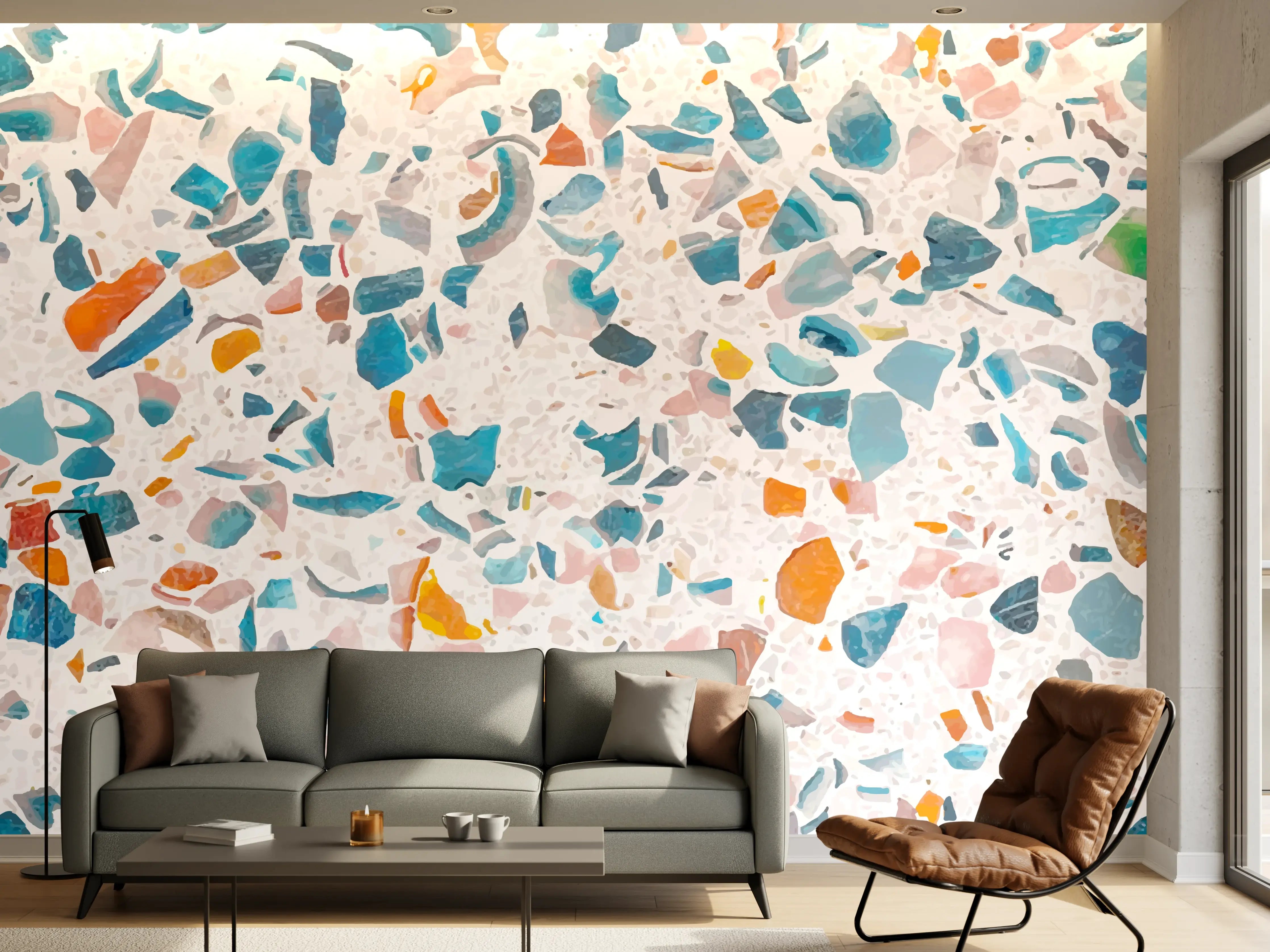 Wandverkleidung Wohnzimmer - Bunter Terrazzo Designbelag