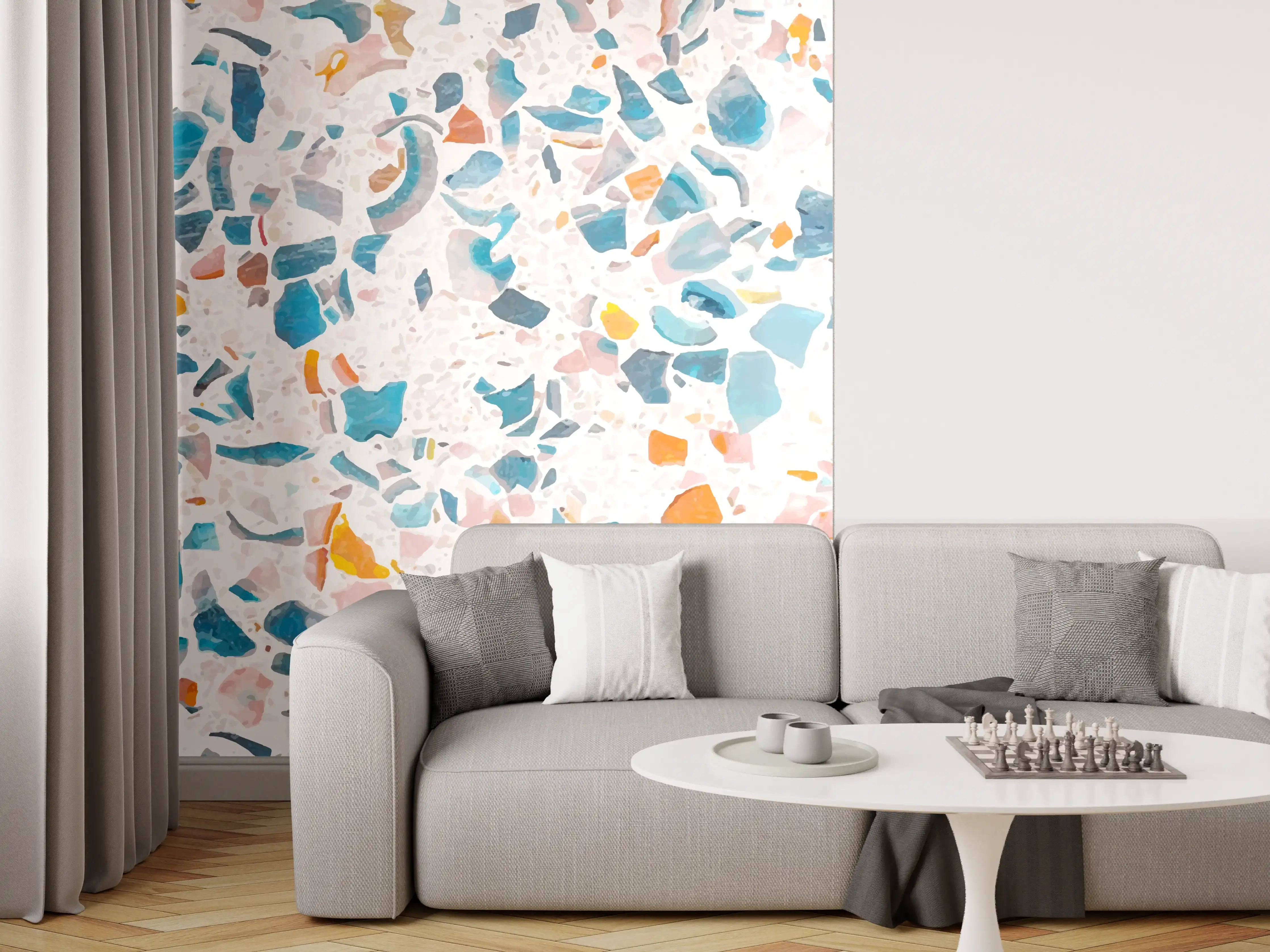 Wandverkleidung Wohnzimmer - Bunter Terrazzo Designbelag