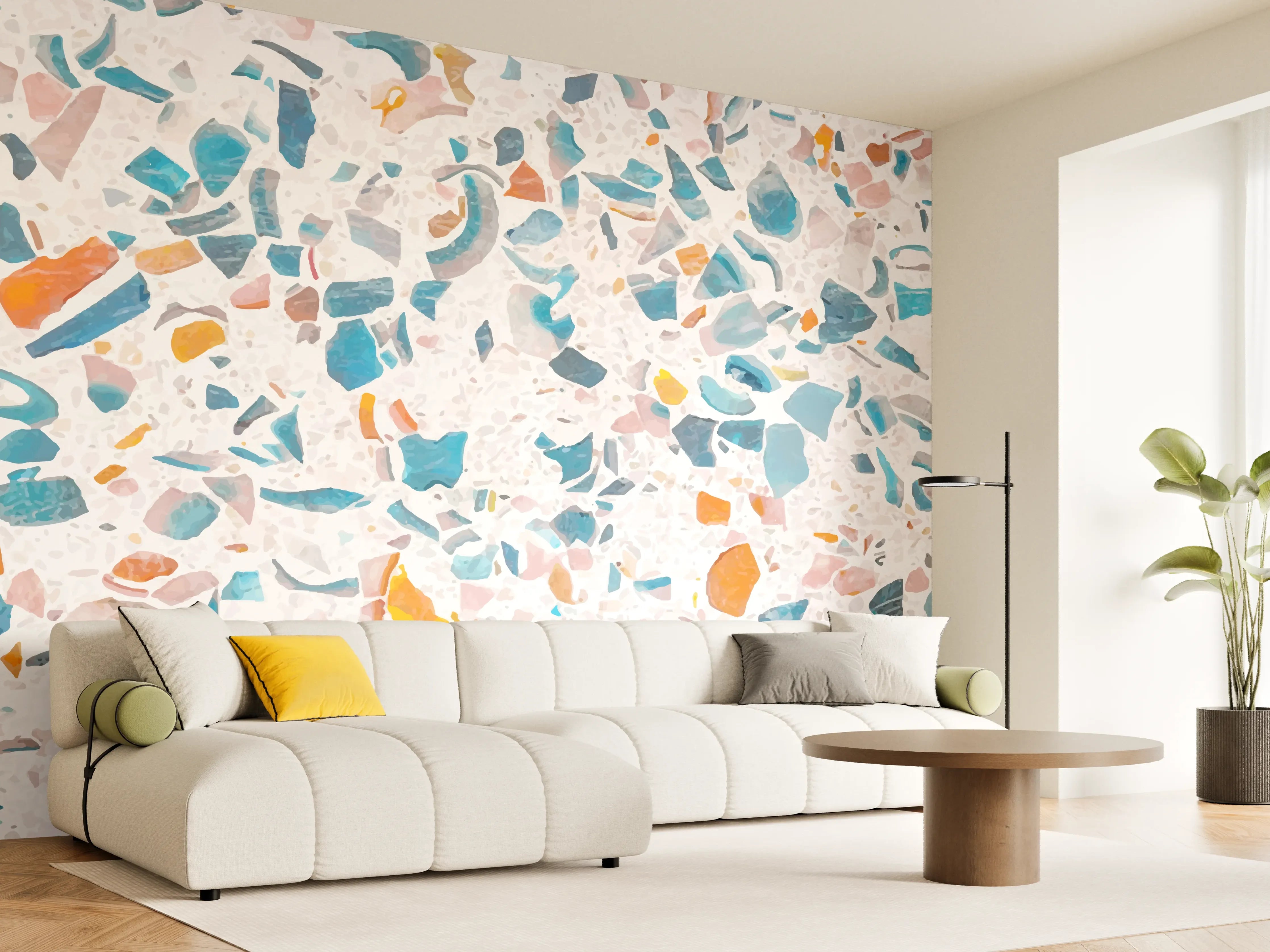 Wandverkleidung Wohnzimmer - Bunter Terrazzo Designbelag