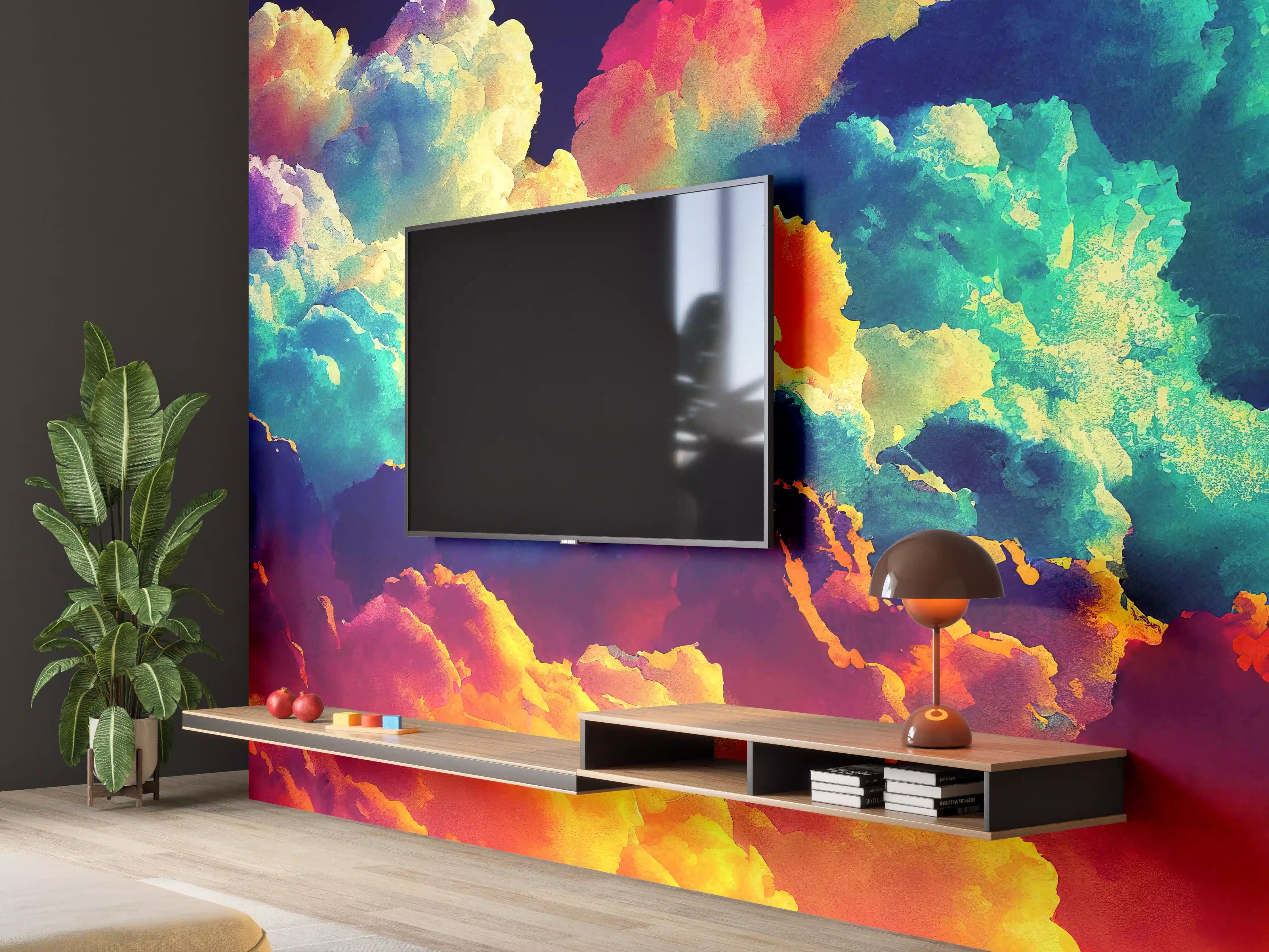 Wandverkleidung Wohnzimmer - Bunter Wolkenhimmel