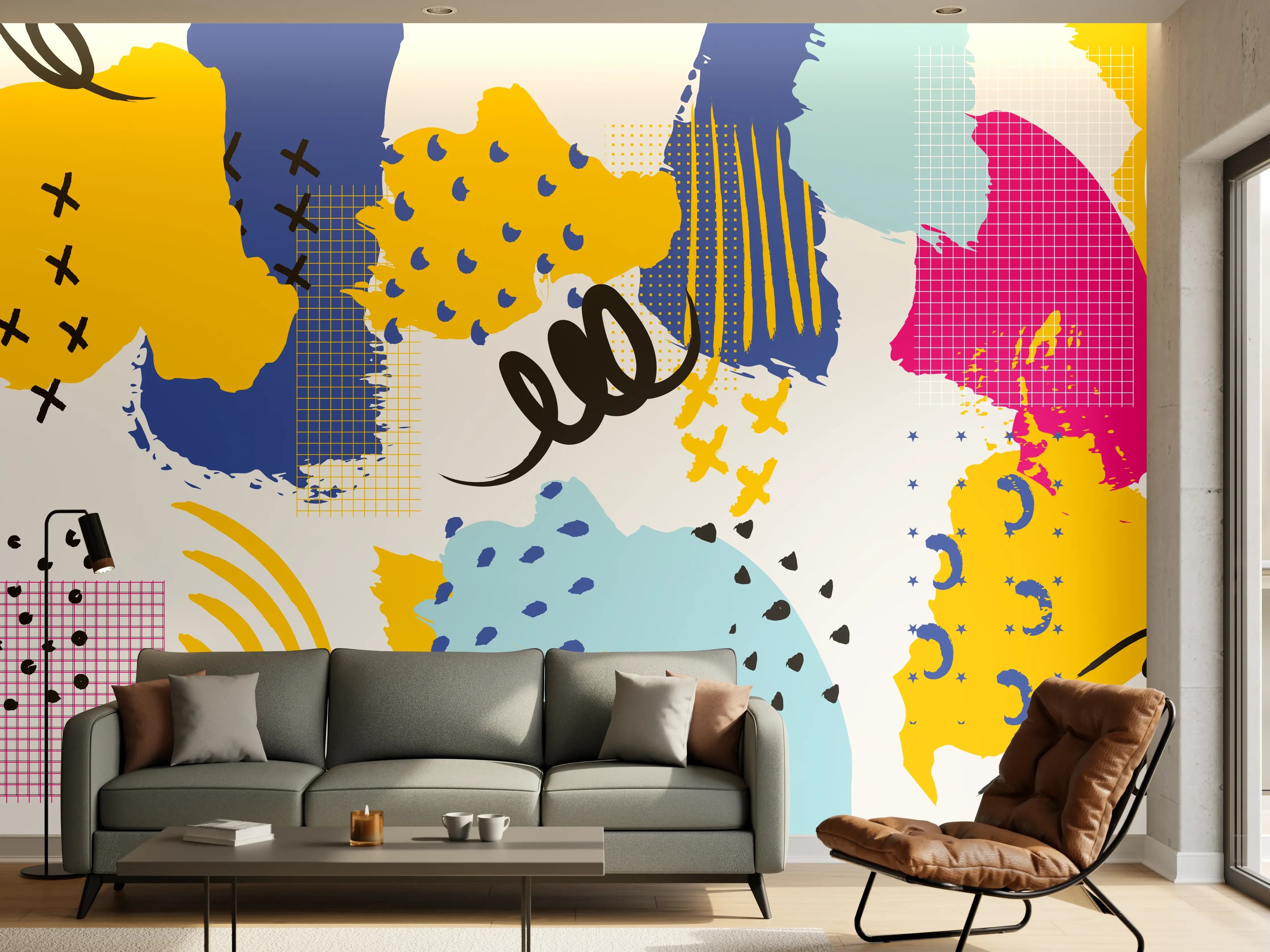Wandverkleidung Wohnzimmer - Buntes Abstrakt-Muster Design