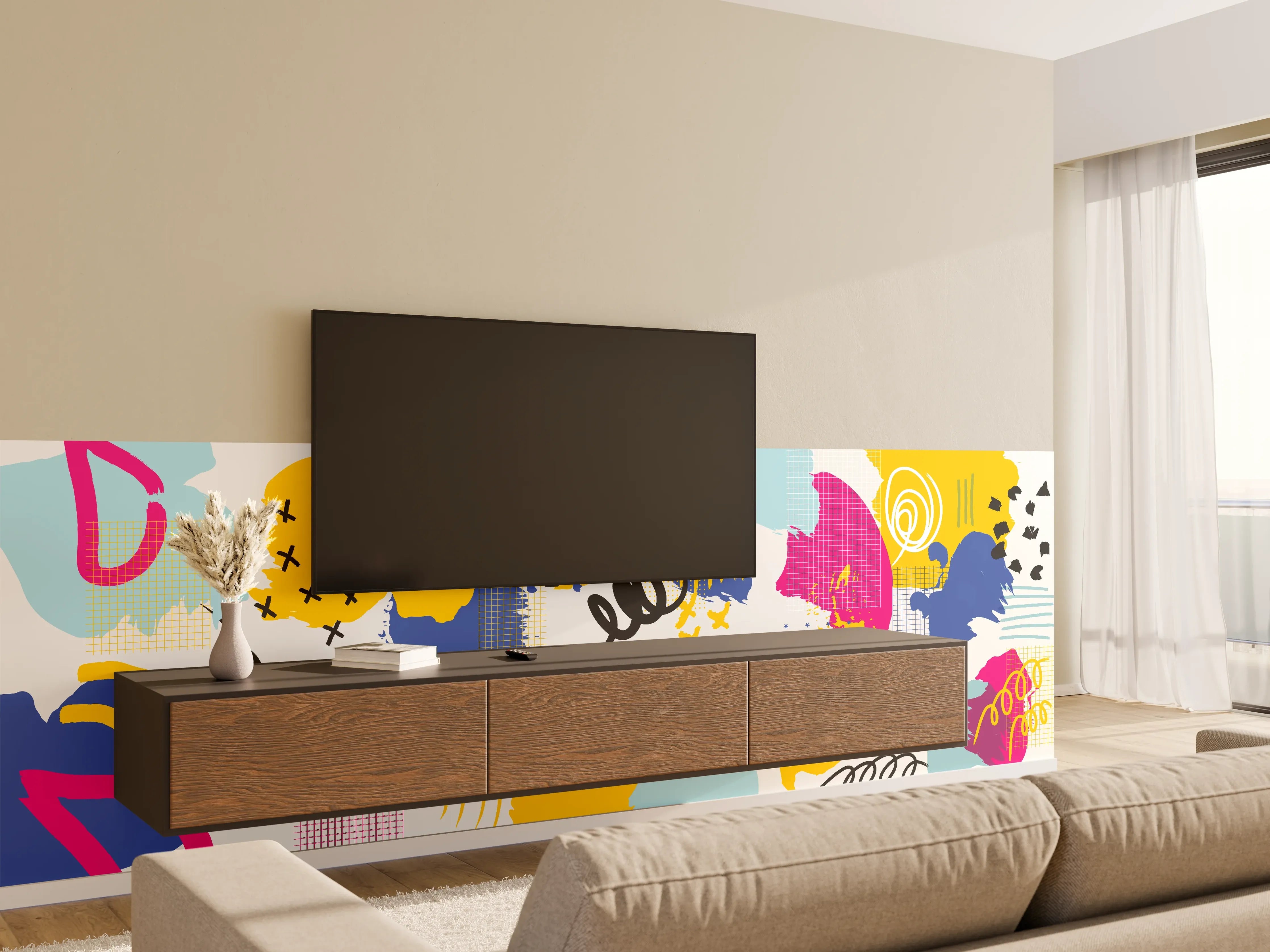 Wandverkleidung Wohnzimmer - Buntes Abstrakt-Muster Design