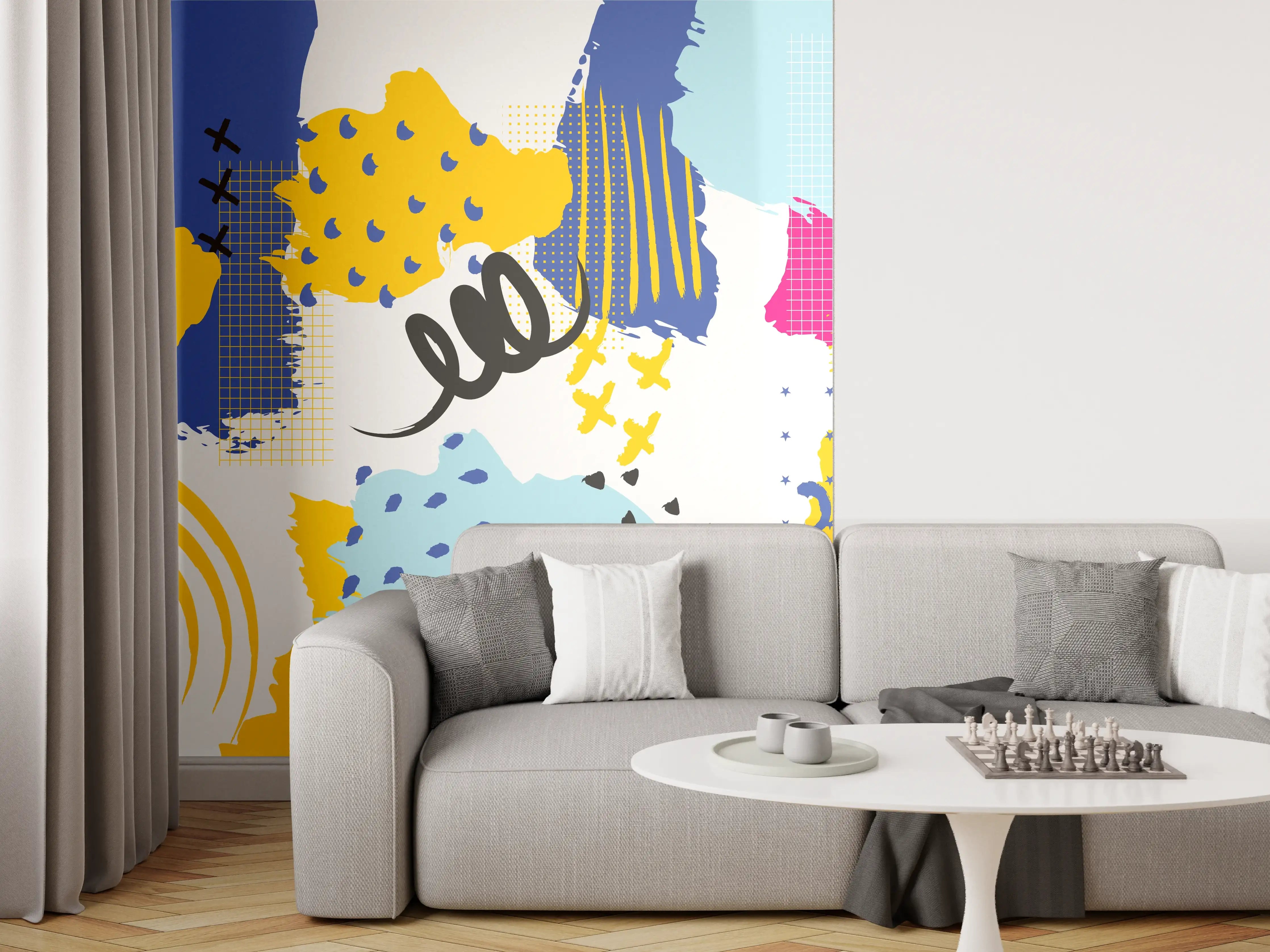Wandverkleidung Wohnzimmer - Buntes Abstrakt-Muster Design