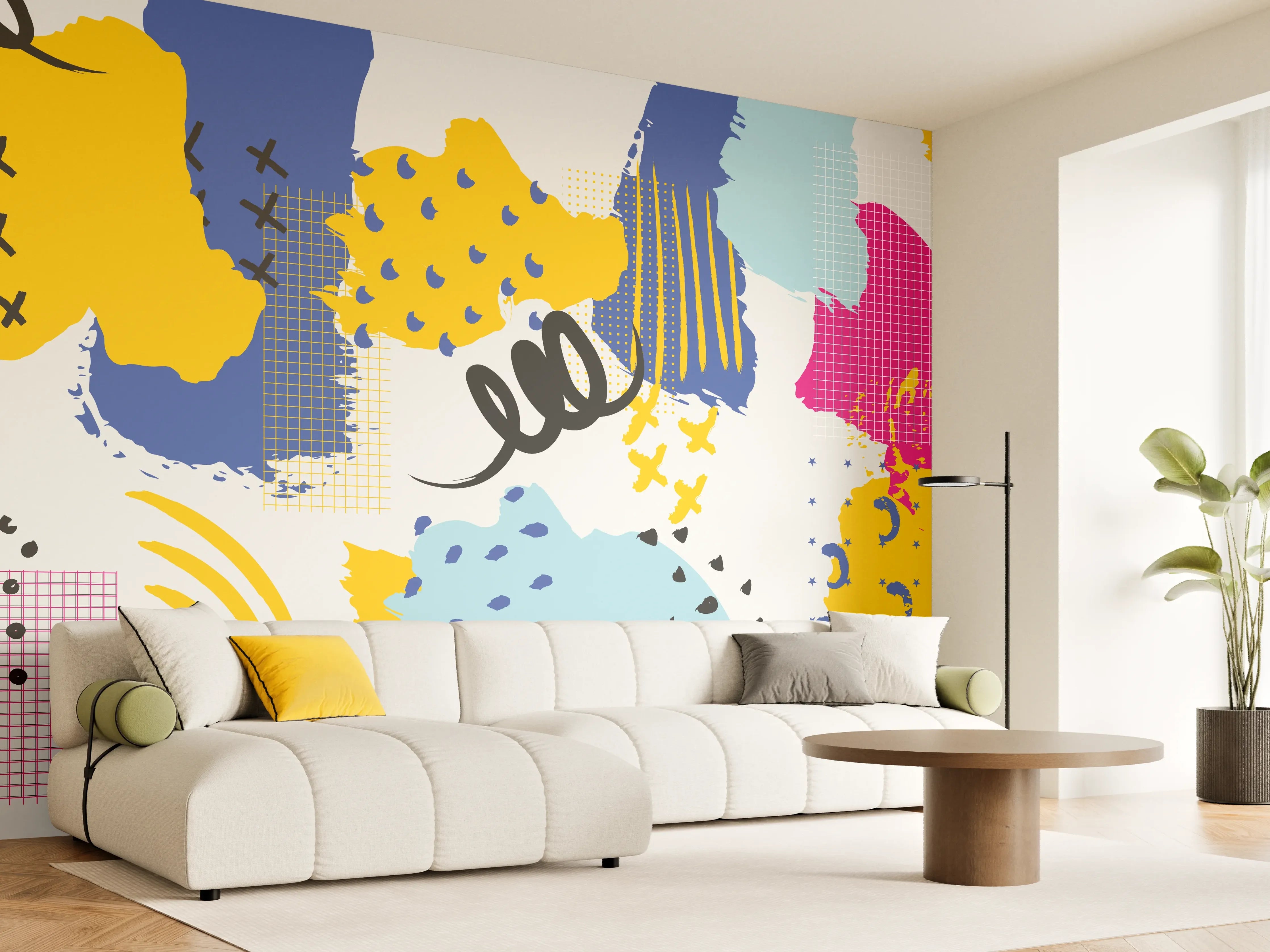 Wandverkleidung Wohnzimmer - Buntes Abstrakt-Muster Design