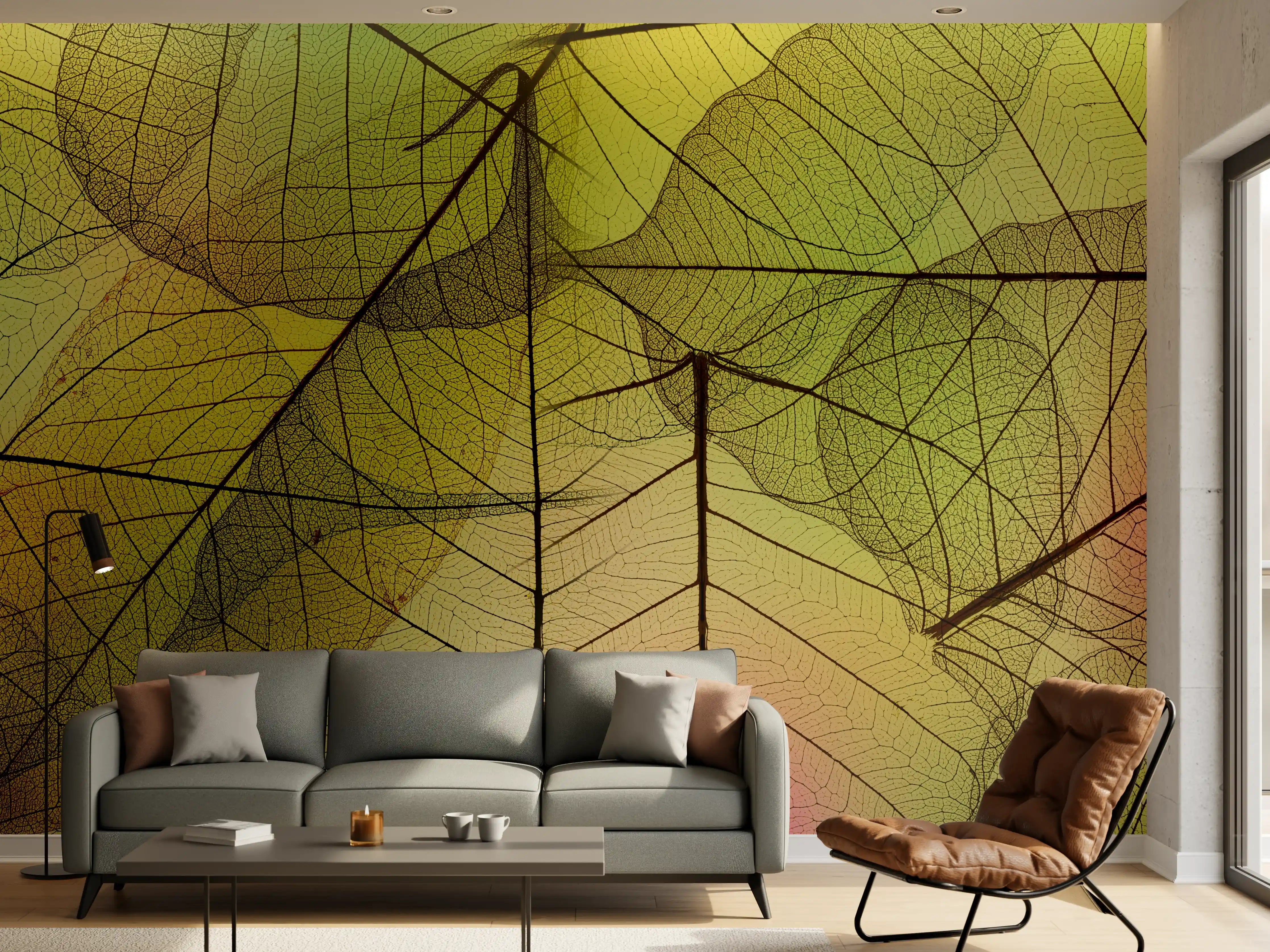 Wandverkleidung Wohnzimmer - Buntes Blattadern Makrofoto