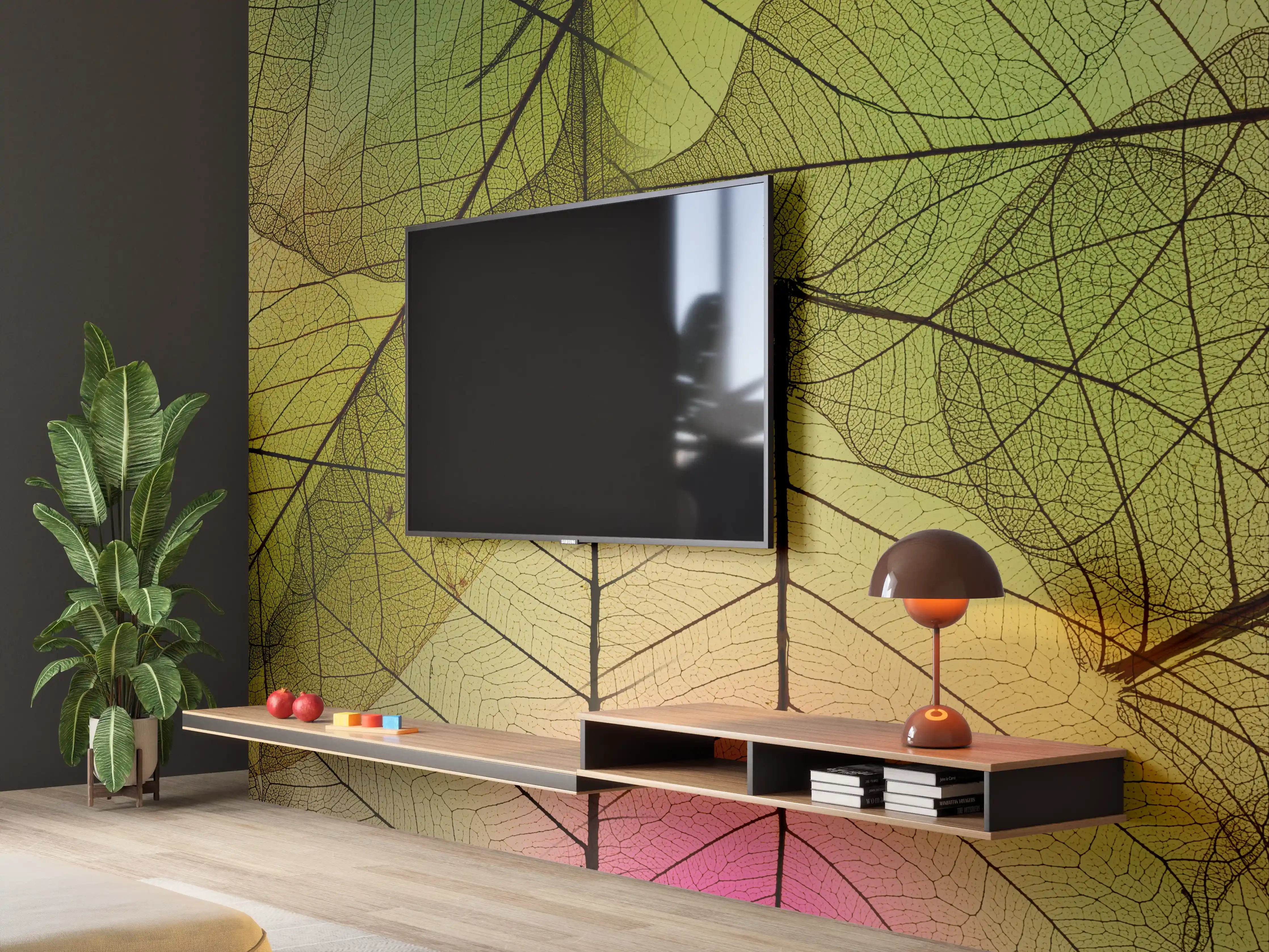 Wandverkleidung Wohnzimmer - Buntes Blattadern Makrofoto