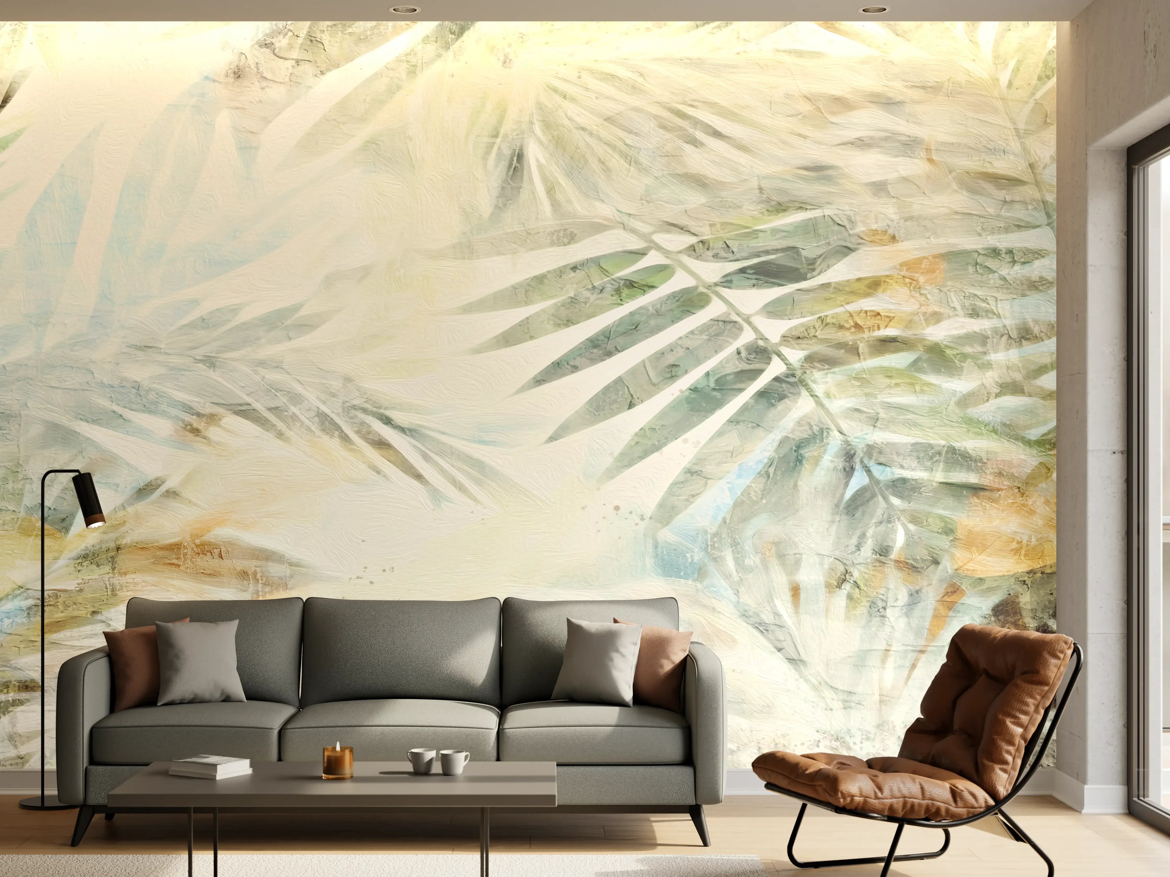 Wandverkleidung Wohnzimmer - Buntes Dschungel Gemälde