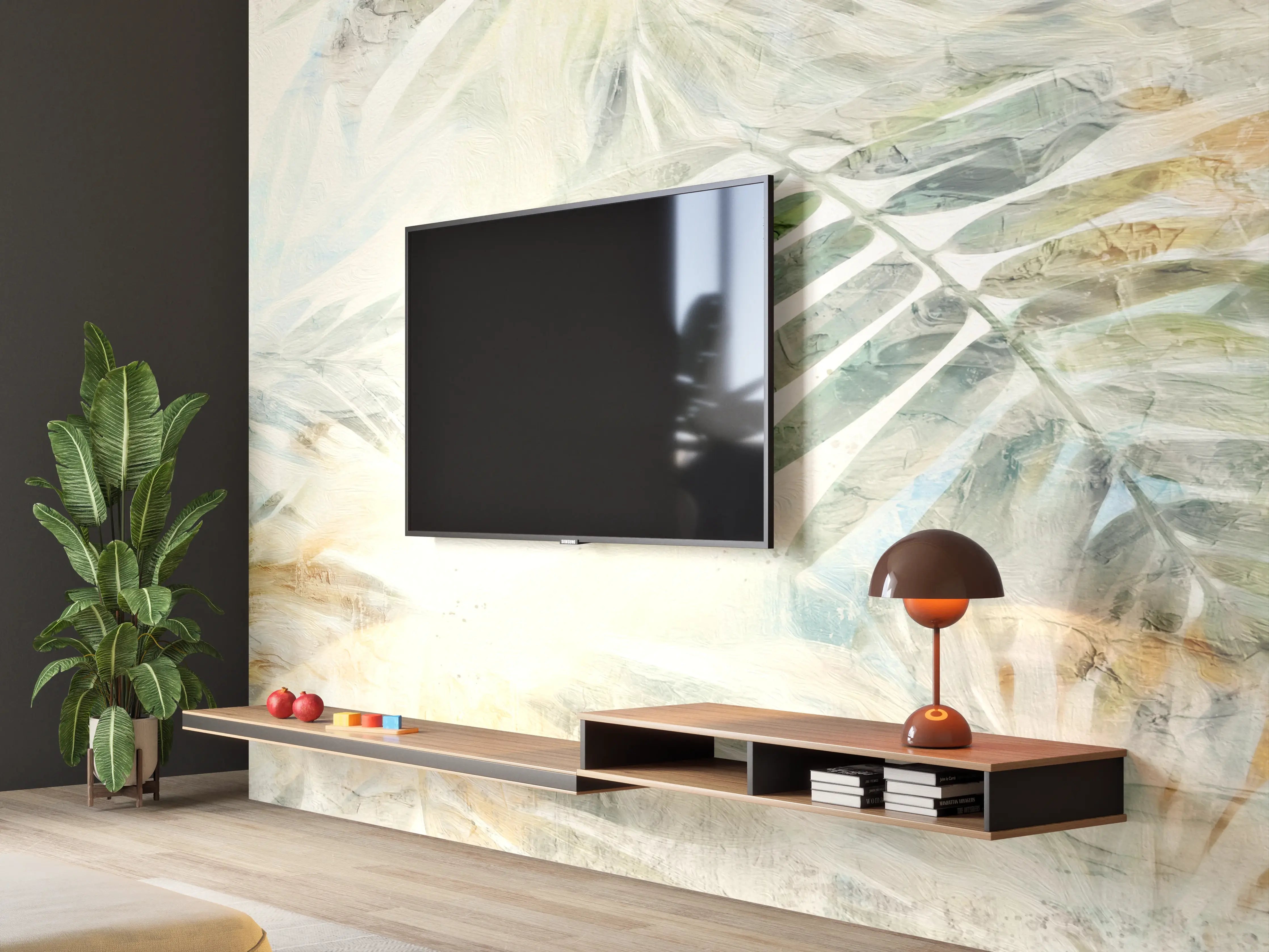 Wandverkleidung Wohnzimmer - Buntes Dschungel Gemälde