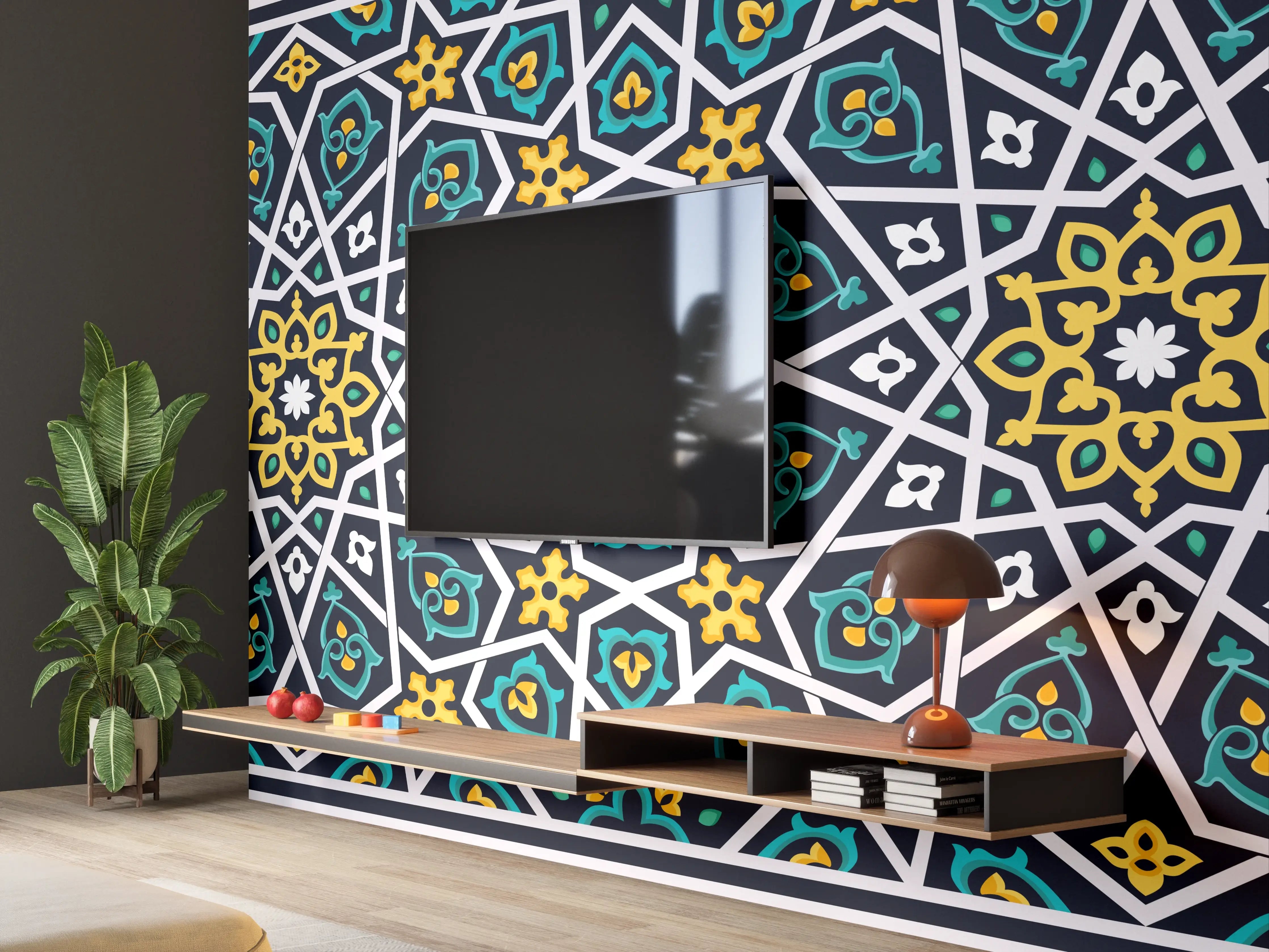Wandverkleidung Wohnzimmer - Buntes Ethno-Muster Design
