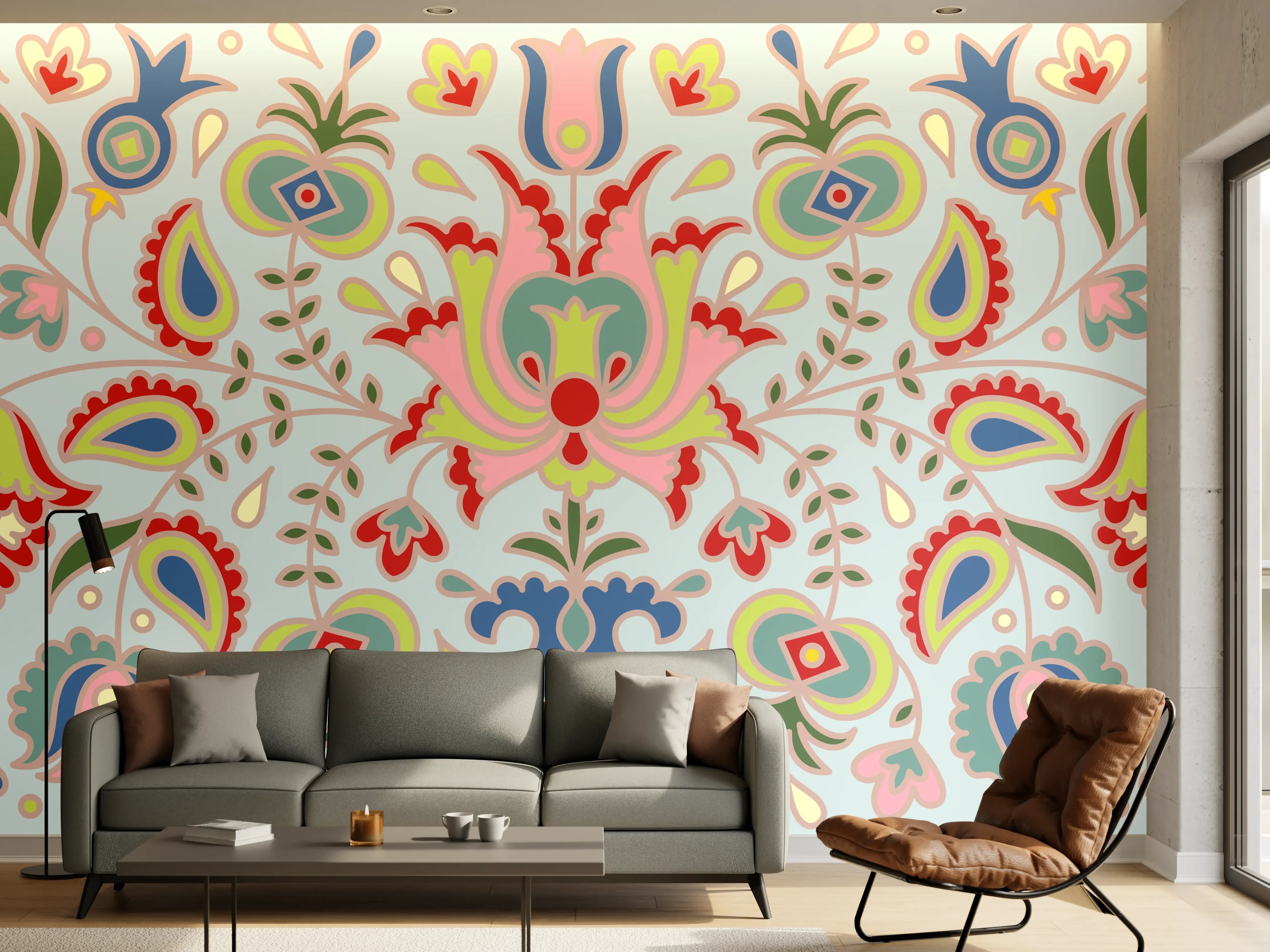 Wandverkleidung Wohnzimmer - Buntes Floral-Print-Muster
