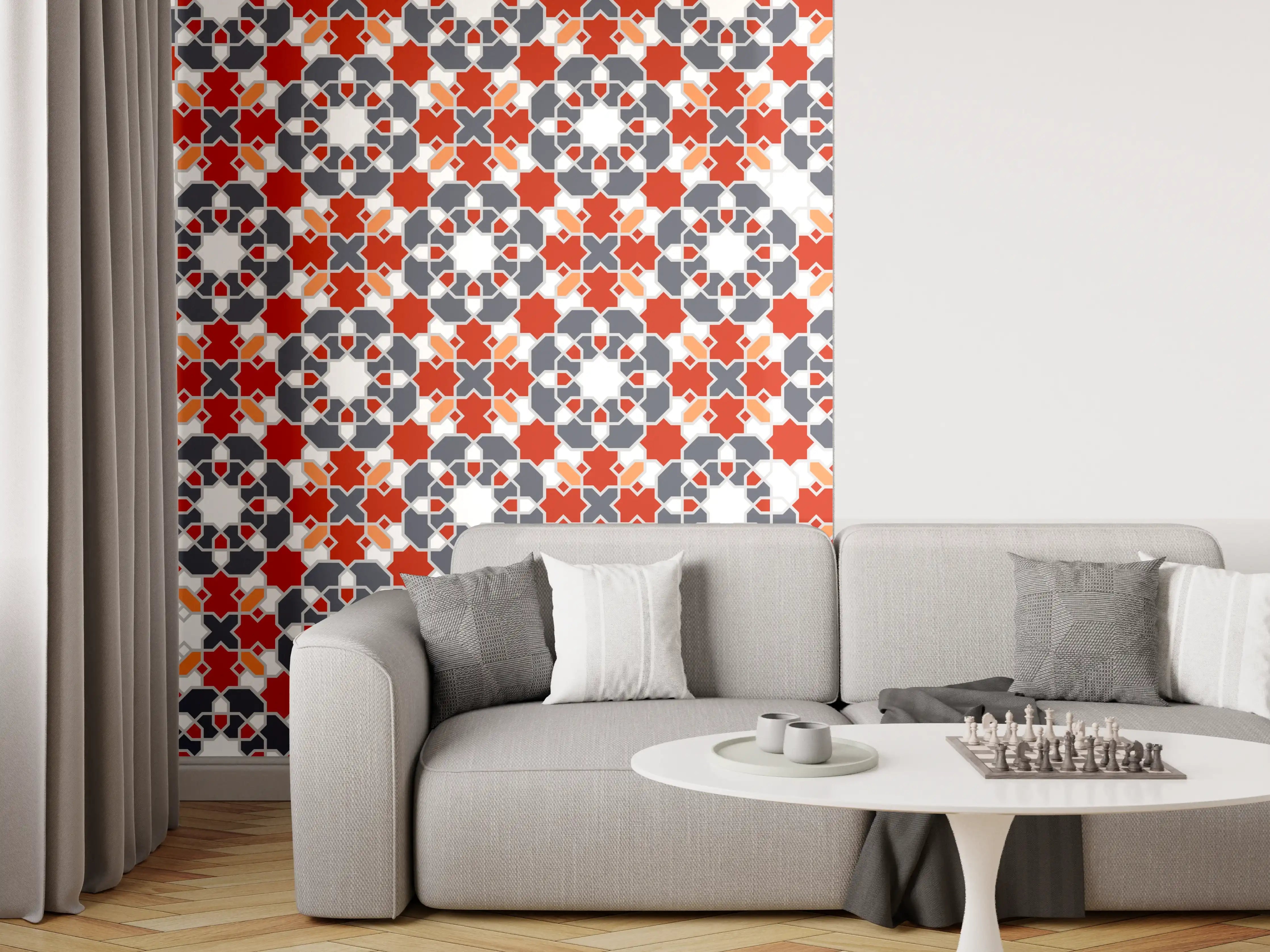 Wandverkleidung Wohnzimmer - Buntes Geometrie-Muster