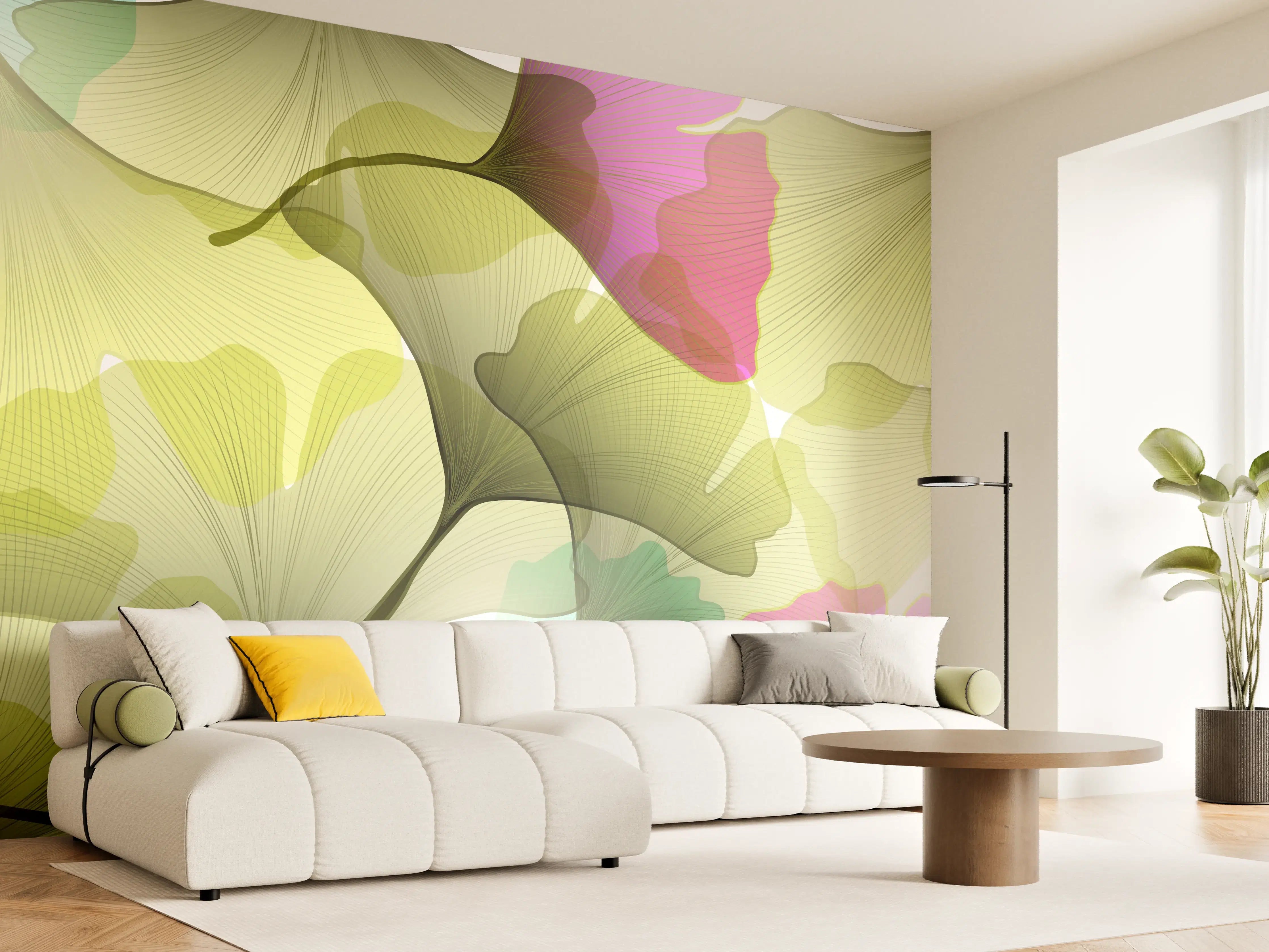 Wandverkleidung Wohnzimmer - Buntes Ginkgo Blätter Design