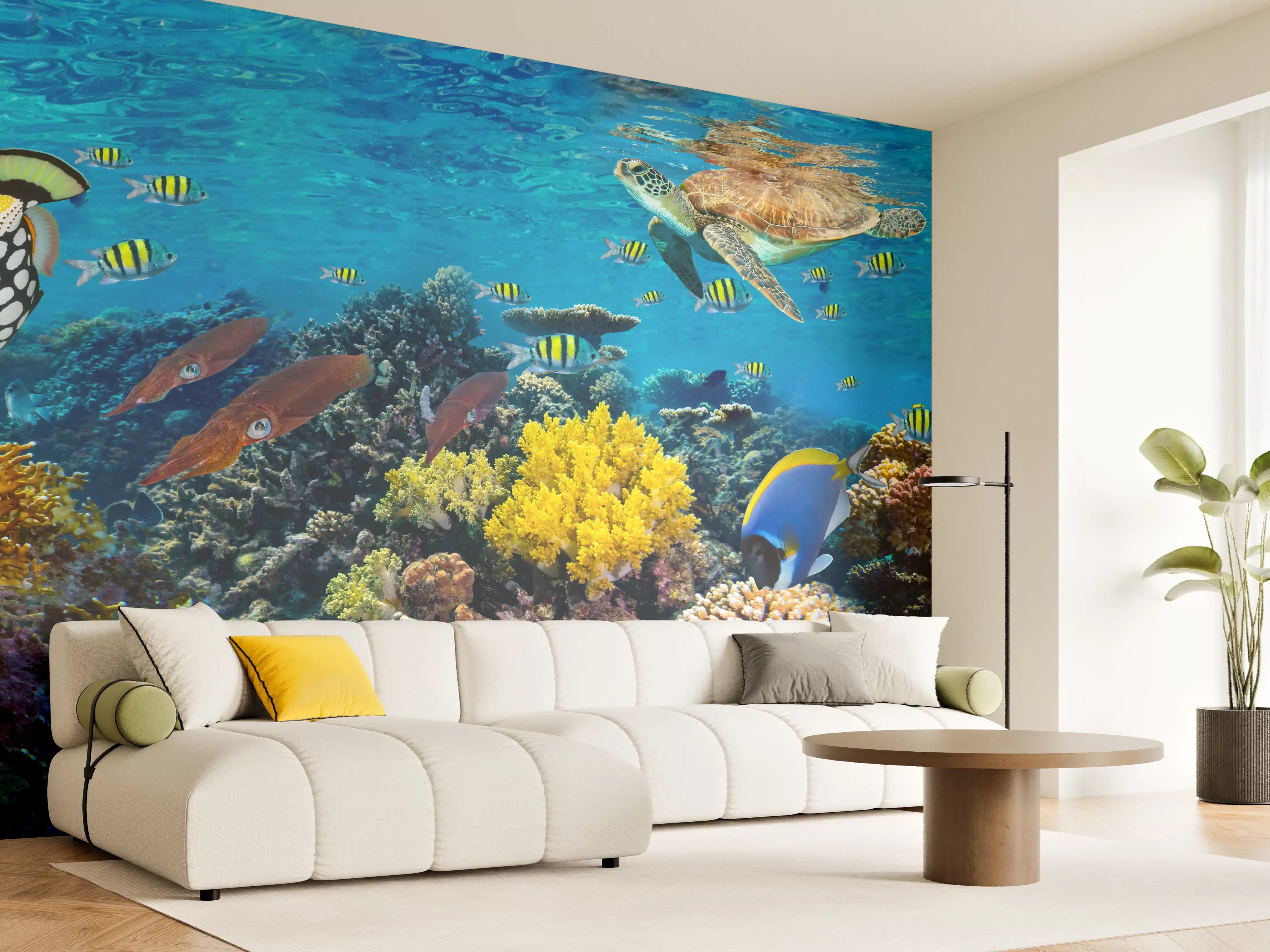 Wandverkleidung Wohnzimmer - Buntes Korallenriff Panorama