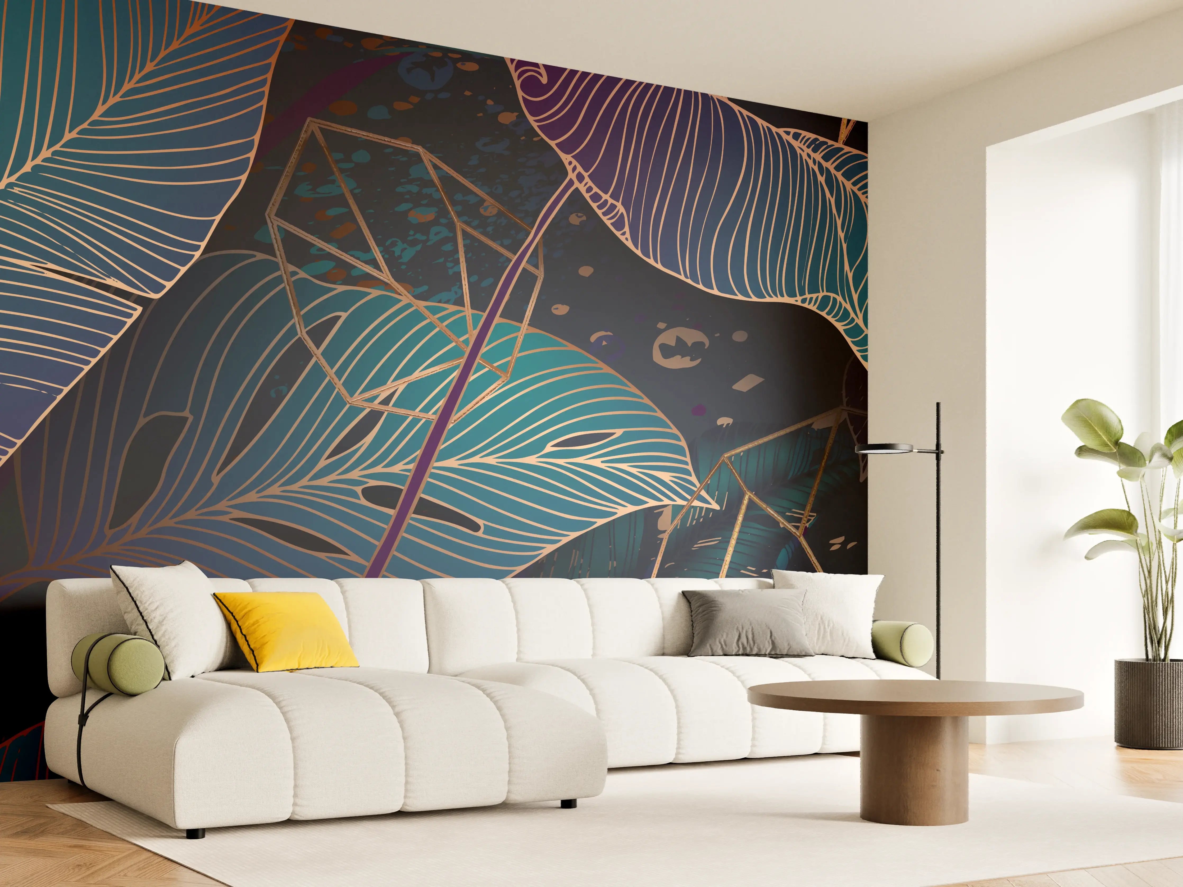 Wandverkleidung Wohnzimmer - Buntes Laubmuster Nacht