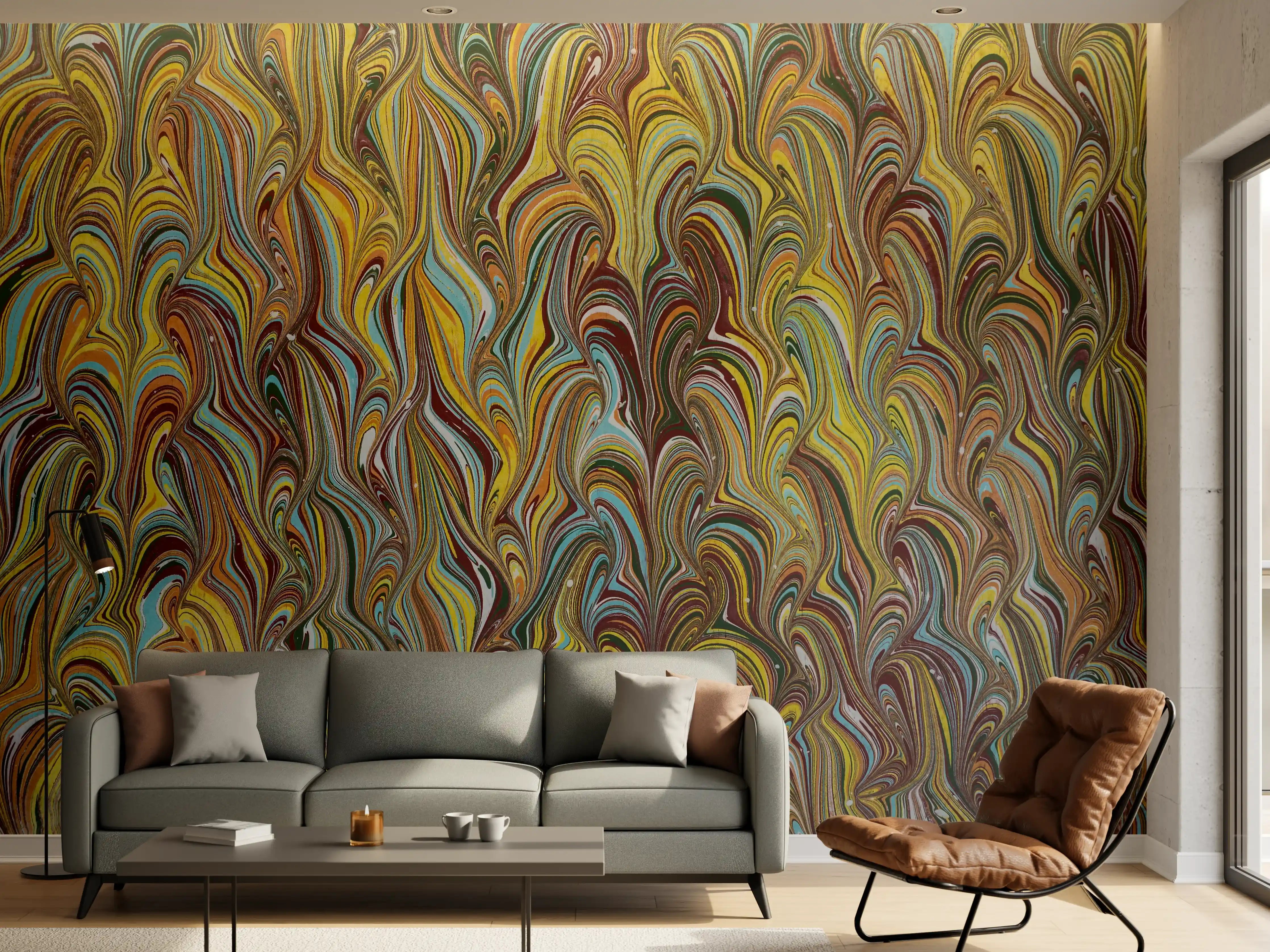 Wandverkleidung Wohnzimmer - Buntes Marmormuster