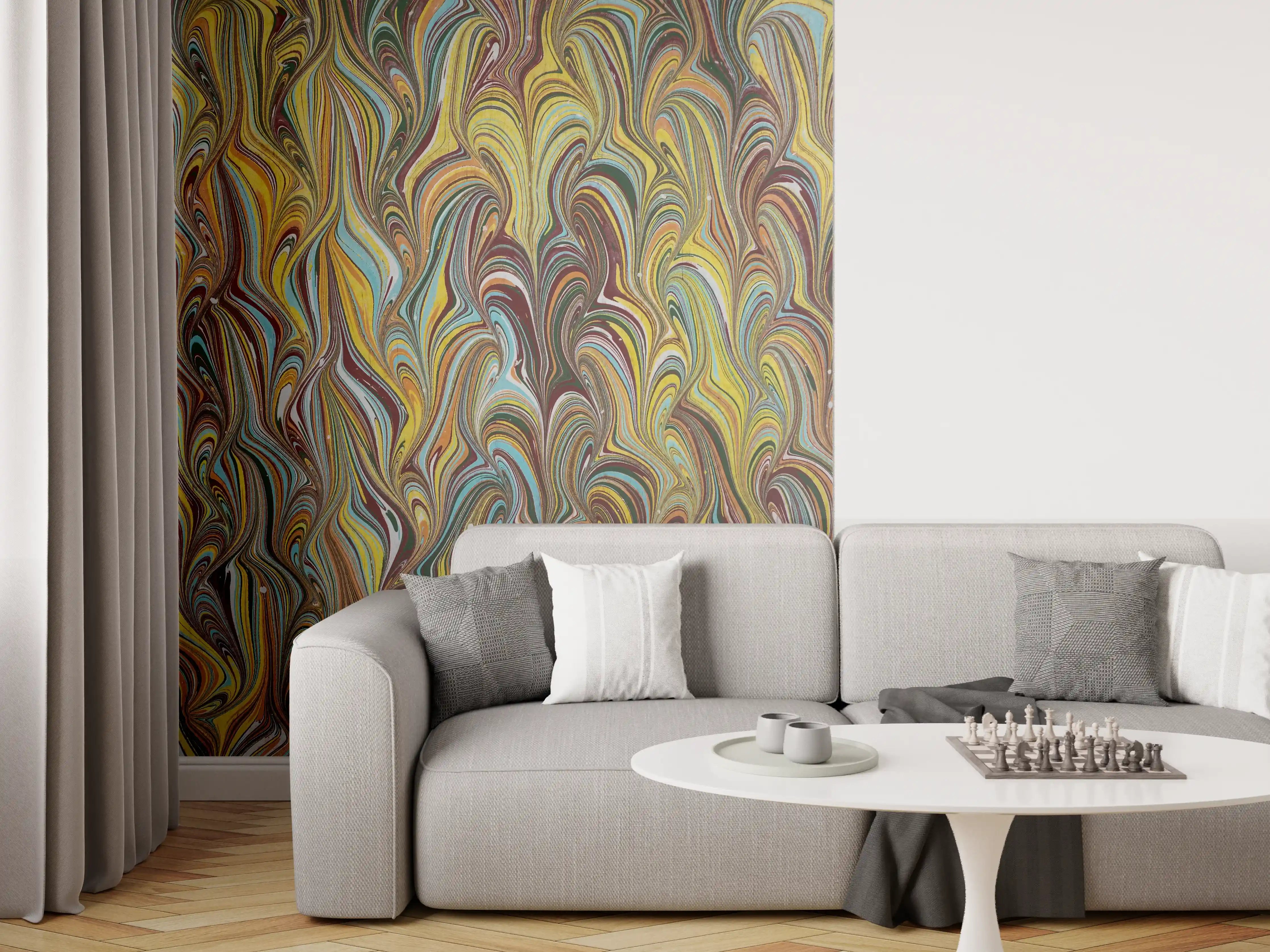 Wandverkleidung Wohnzimmer - Buntes Marmormuster