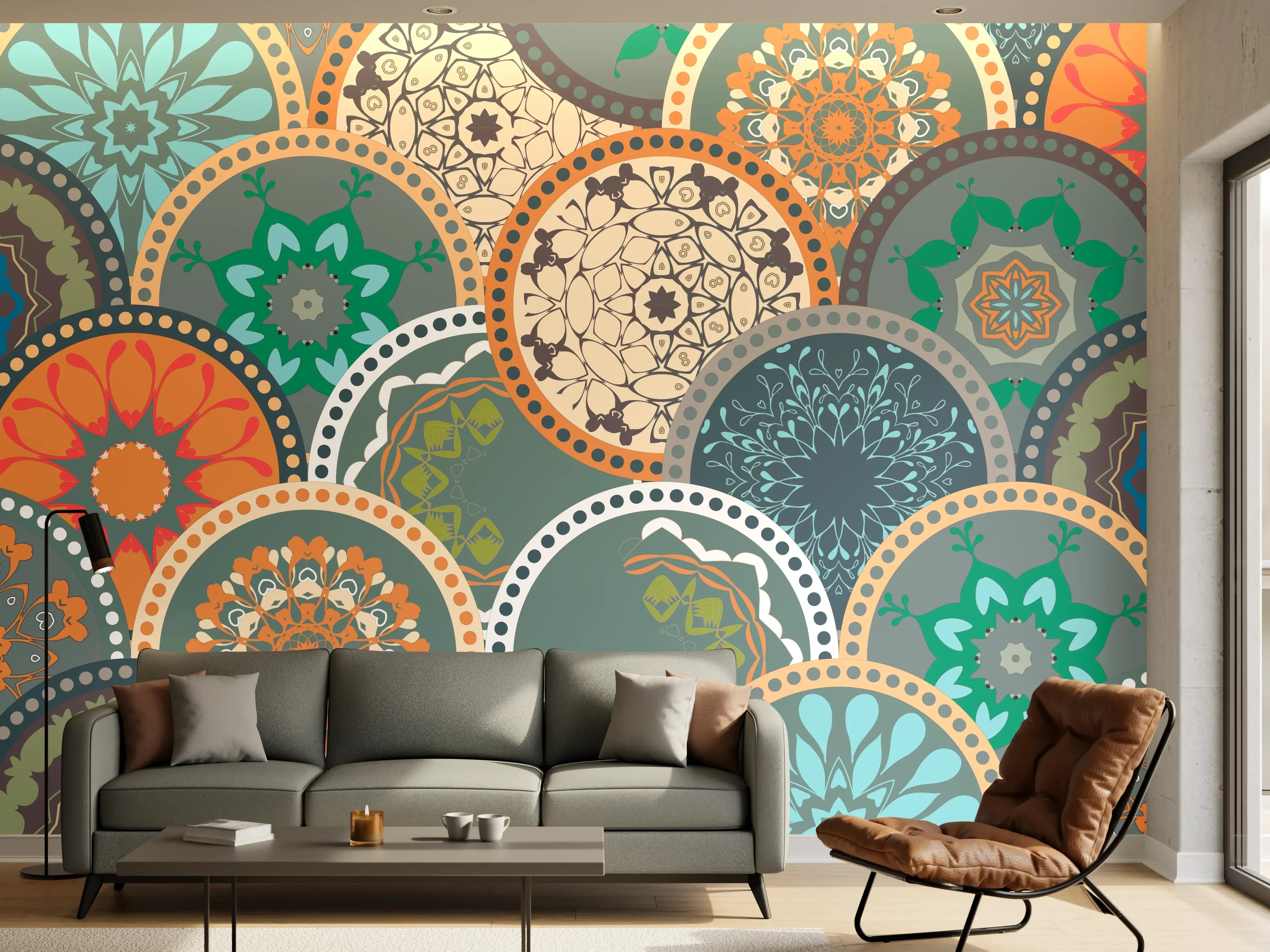 Wandverkleidung Wohnzimmer - Buntes Muster Mandala Design