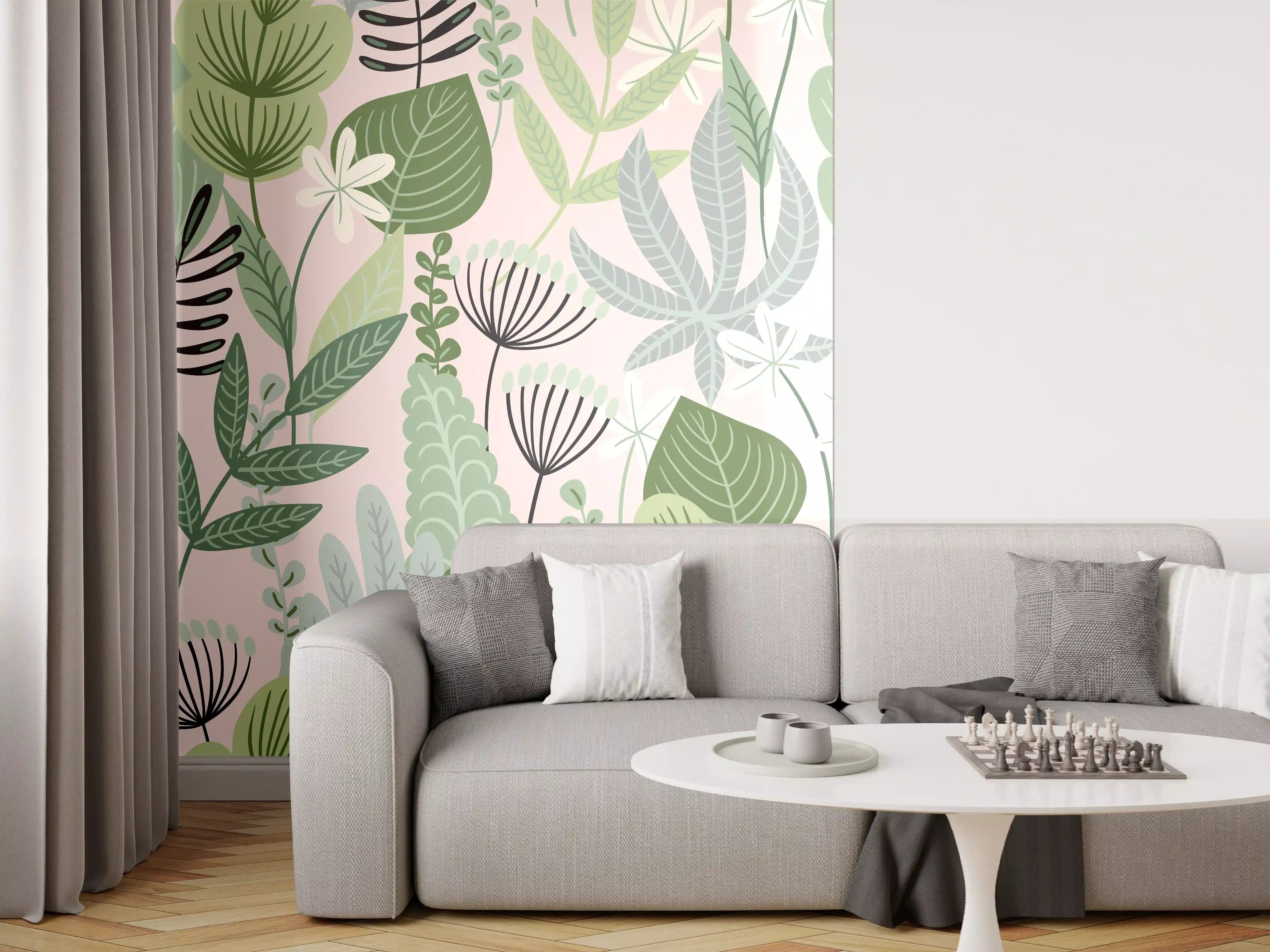 Wandverkleidung Wohnzimmer - Buntes Pflanzenmuster
