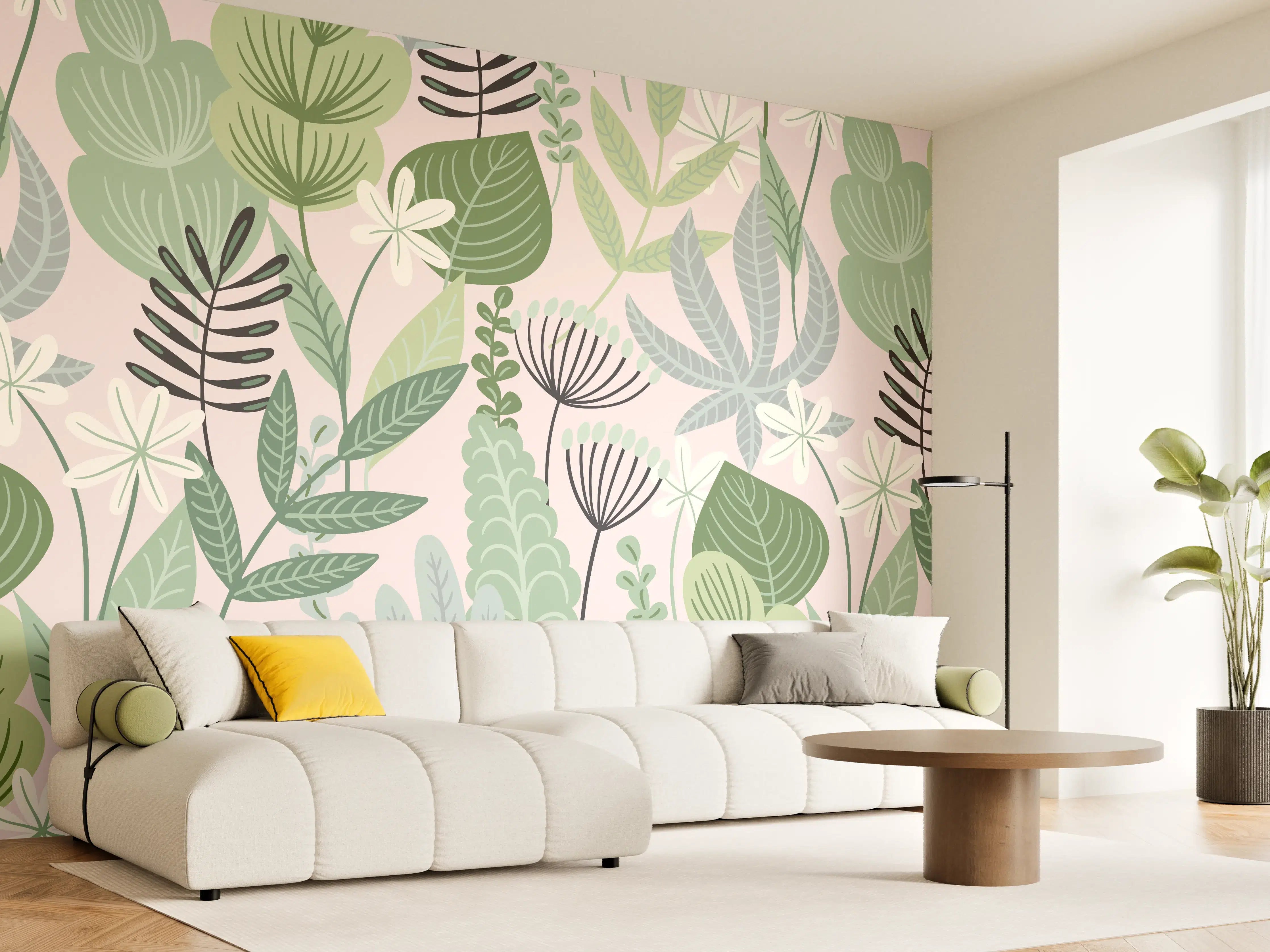 Wandverkleidung Wohnzimmer - Buntes Pflanzenmuster