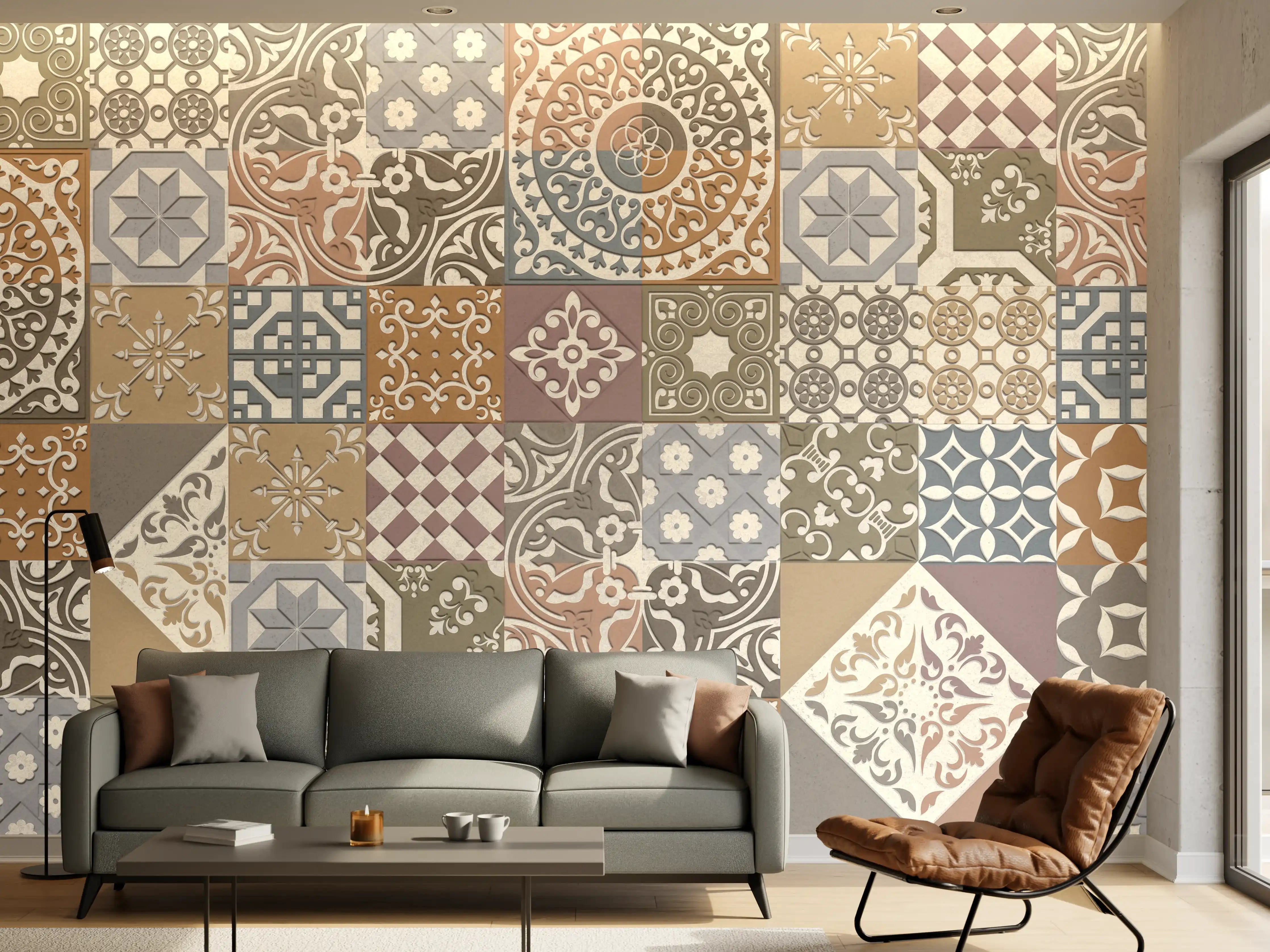 Wandverkleidung Wohnzimmer - Buntes portugiesisches Mosaik