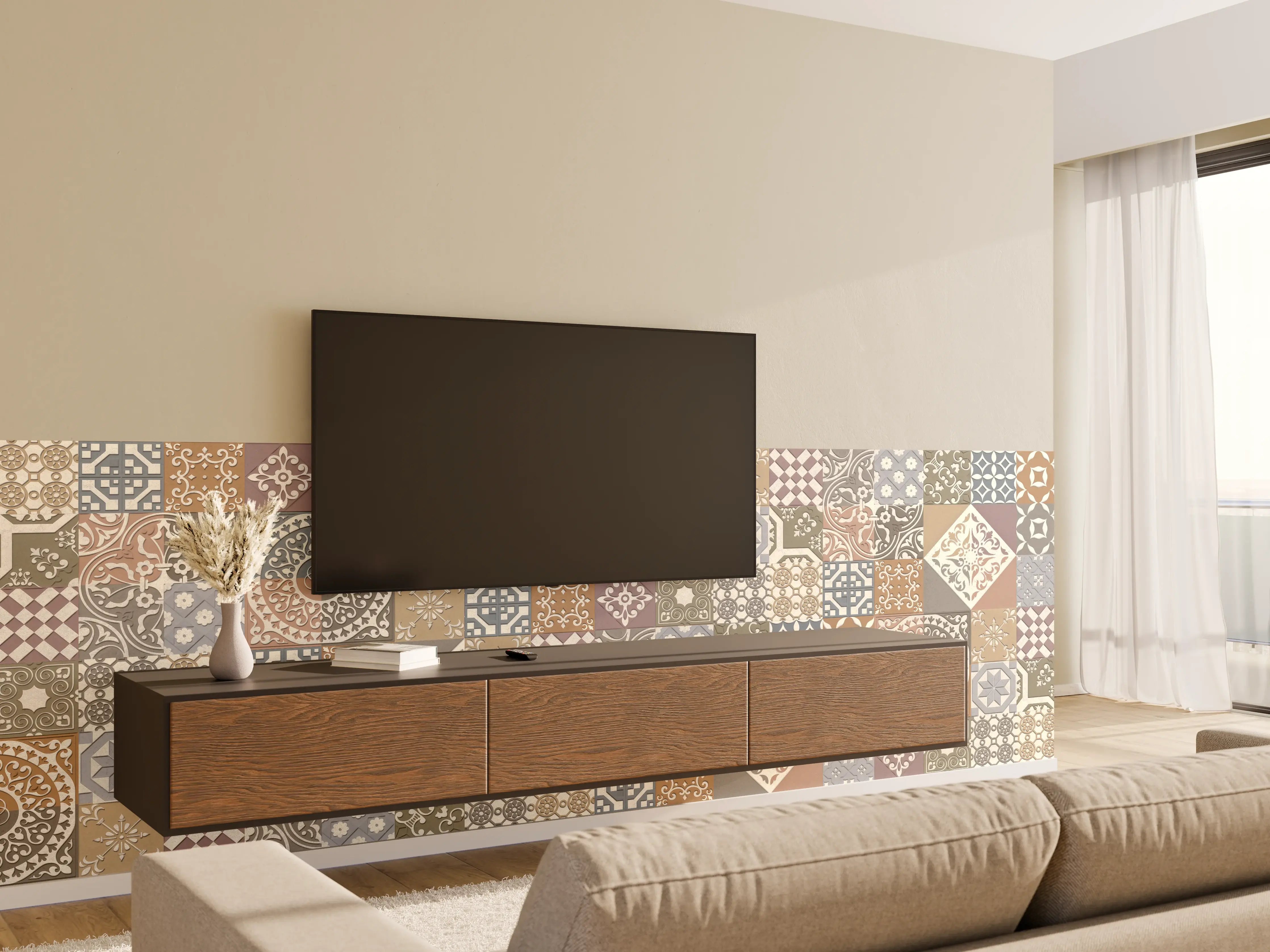 Wandverkleidung Wohnzimmer - Buntes portugiesisches Mosaik