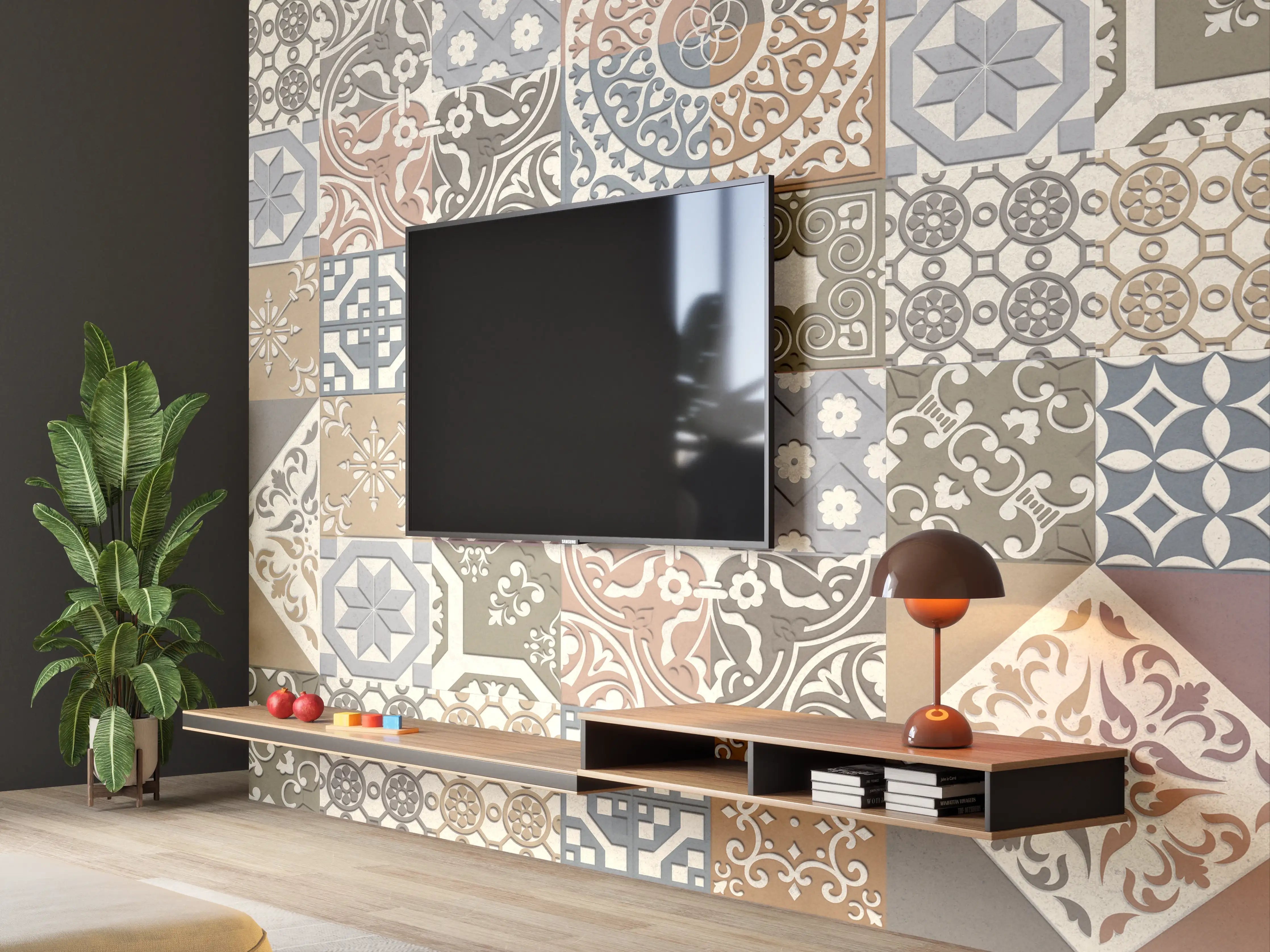 Wandverkleidung Wohnzimmer - Buntes portugiesisches Mosaik