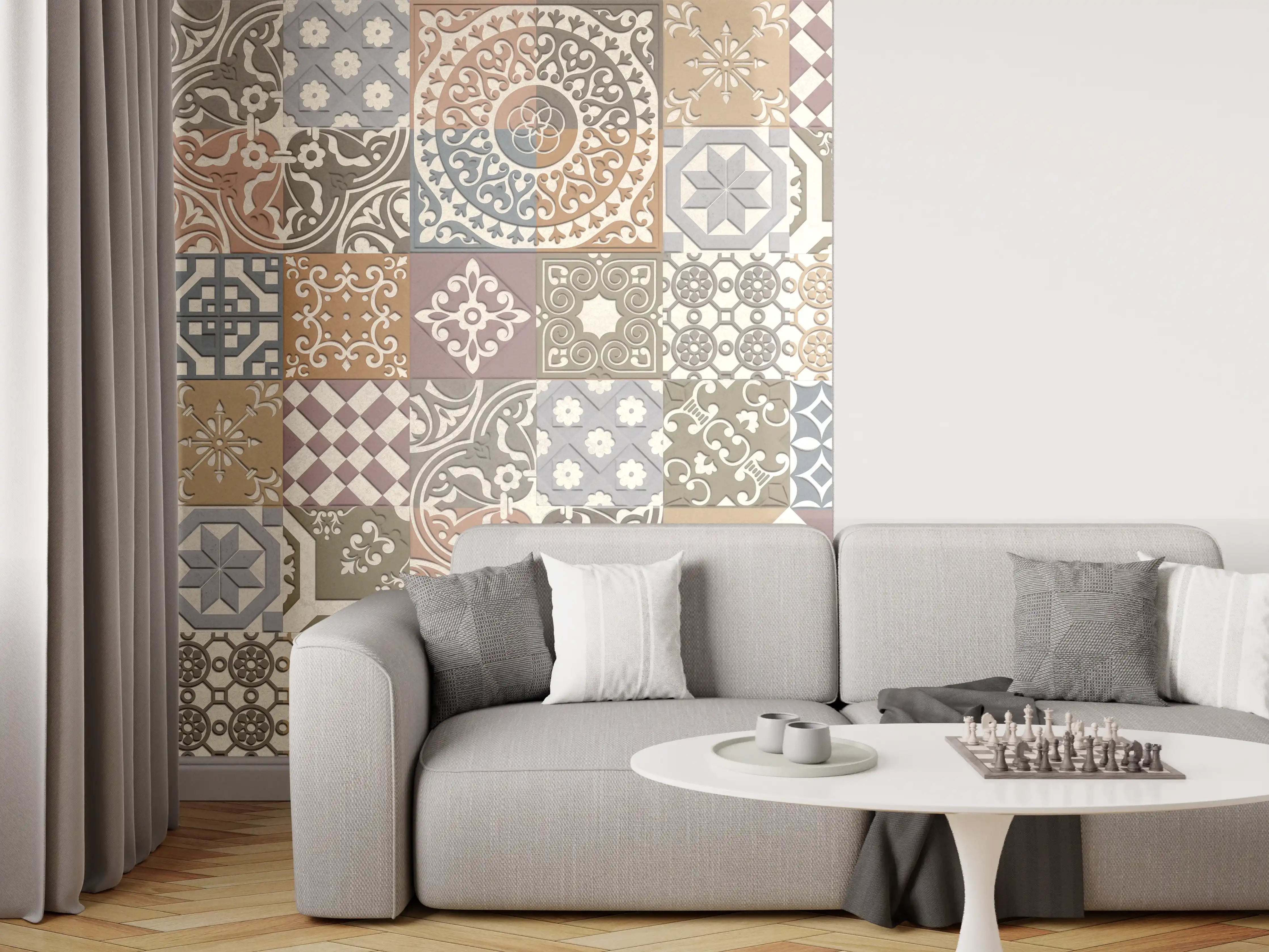 Wandverkleidung Wohnzimmer - Buntes portugiesisches Mosaik