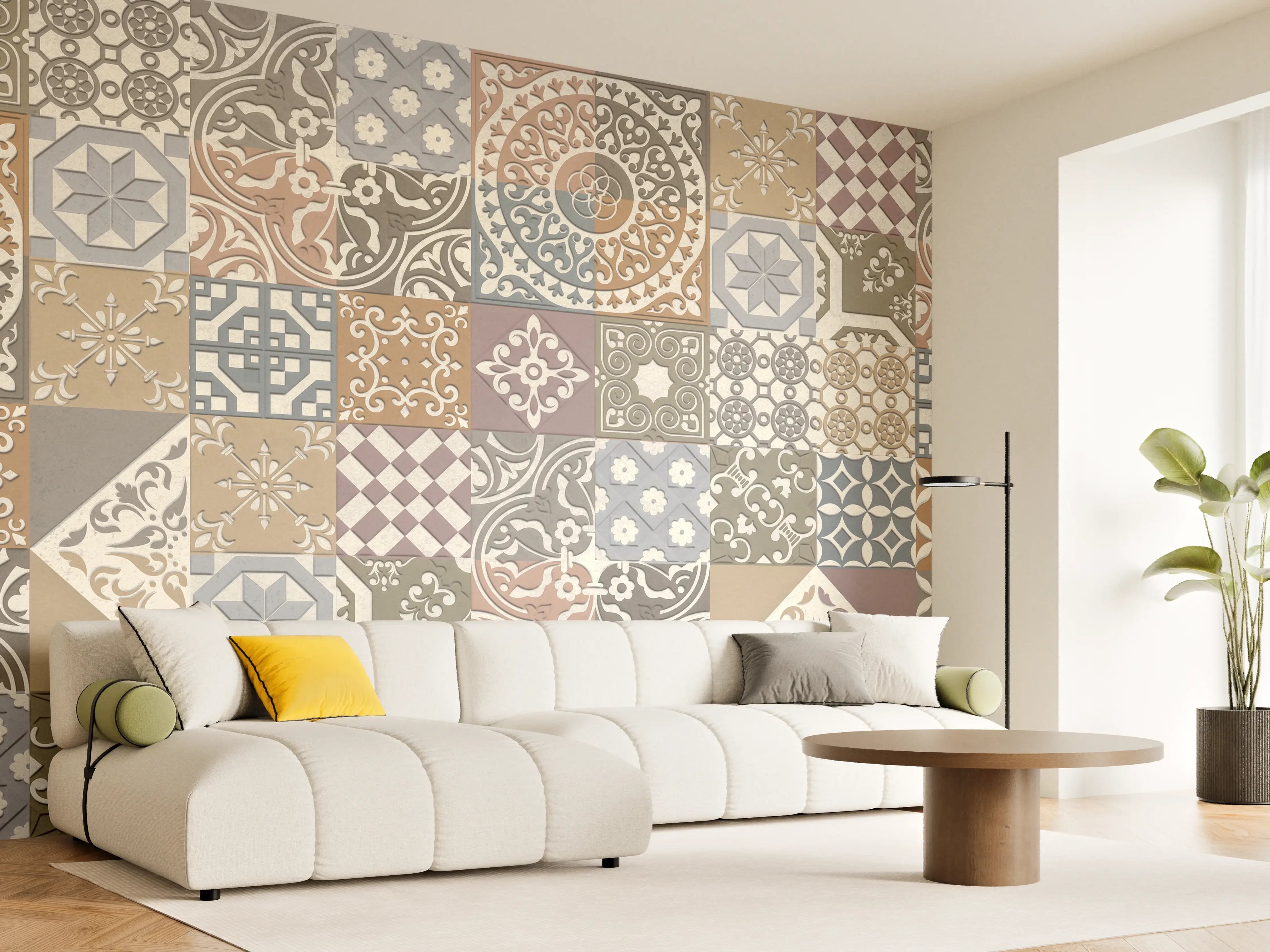 Wandverkleidung Wohnzimmer - Buntes portugiesisches Mosaik