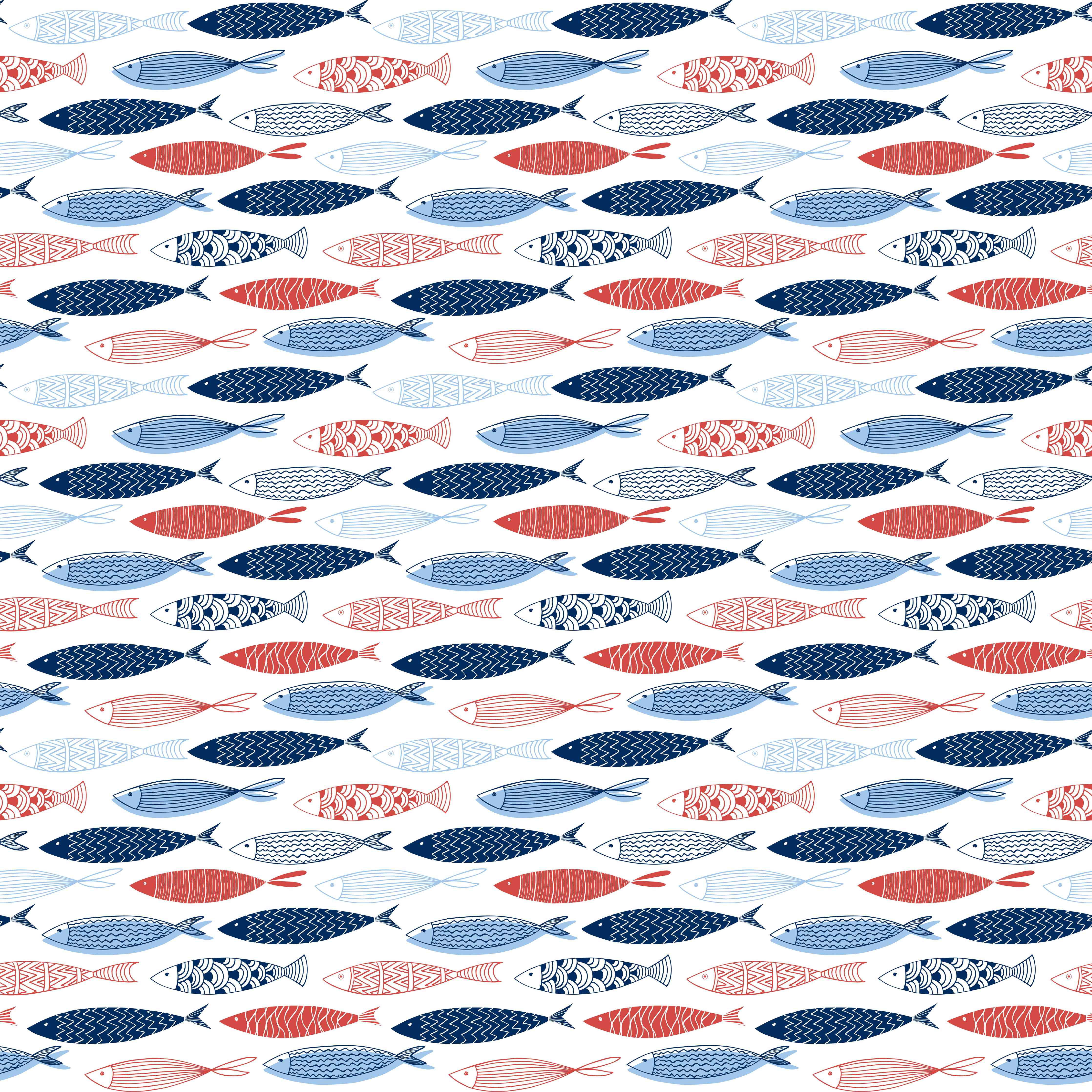 Wandverkleidung Wohnzimmer-Cartoon-Fische Blau-Rot