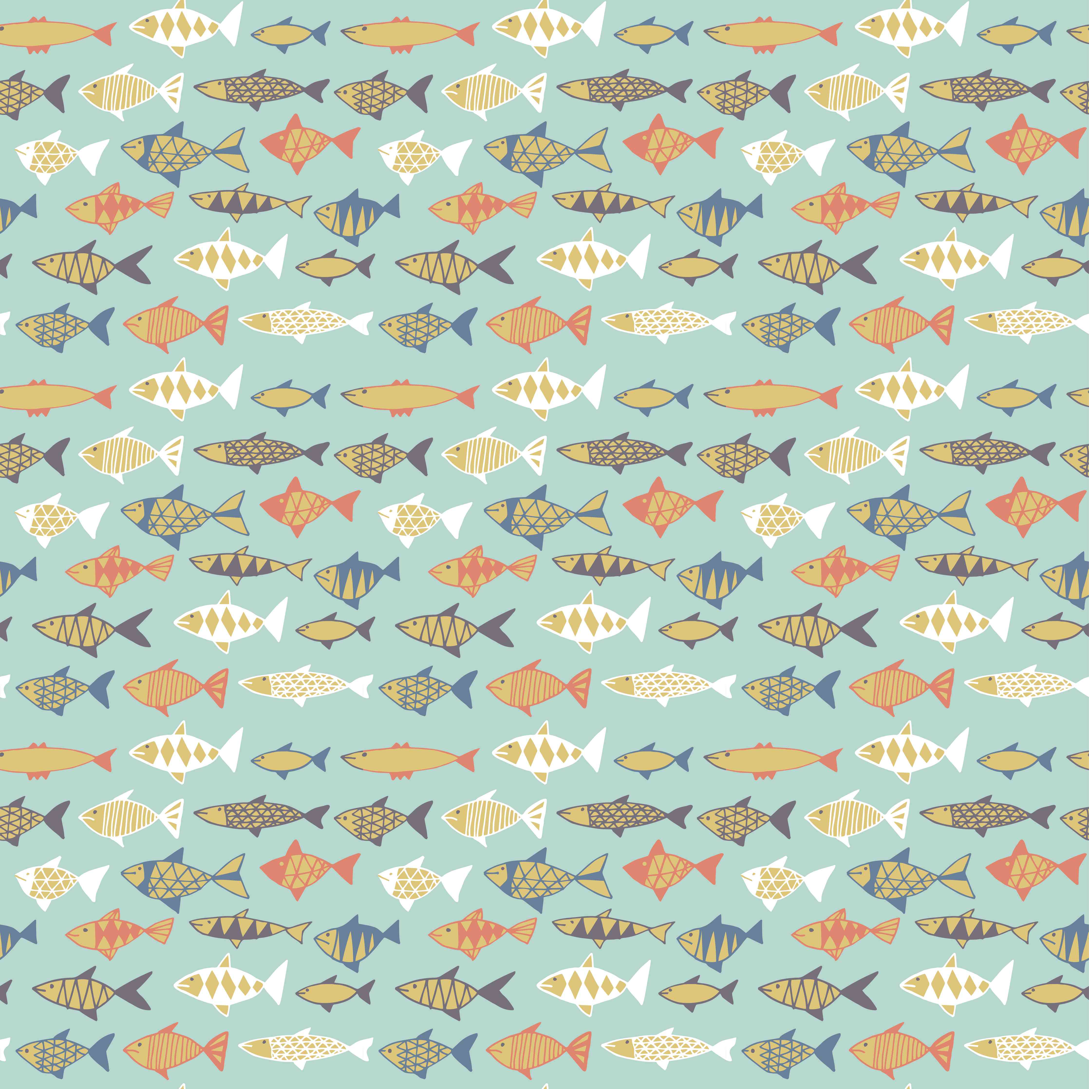 Wandverkleidung Wohnzimmer-Cartoon-Fische Türkis-Orange Muster