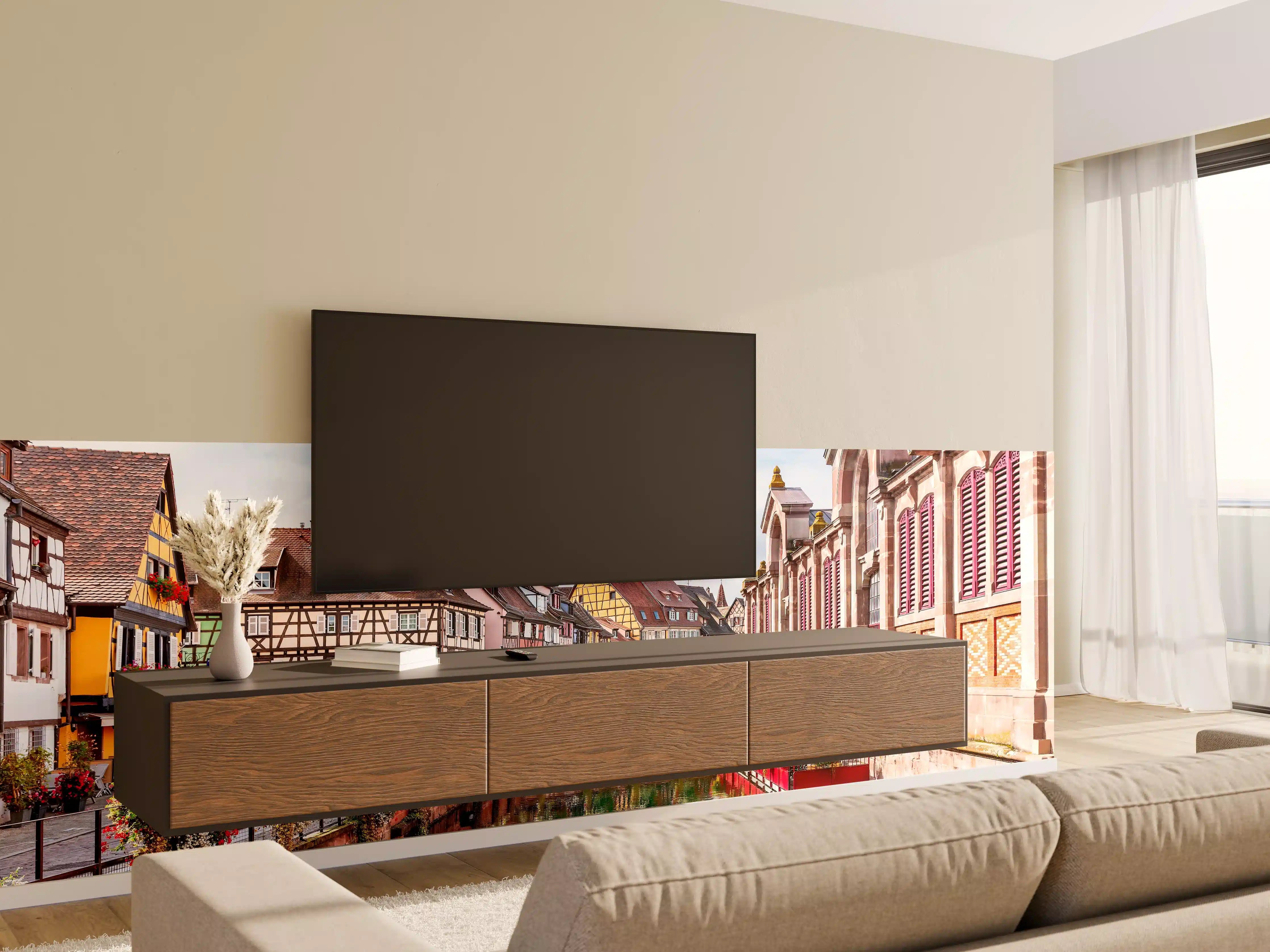 Wandverkleidung Wohnzimmer - Charming Riverside Townscape with Historic Architecture