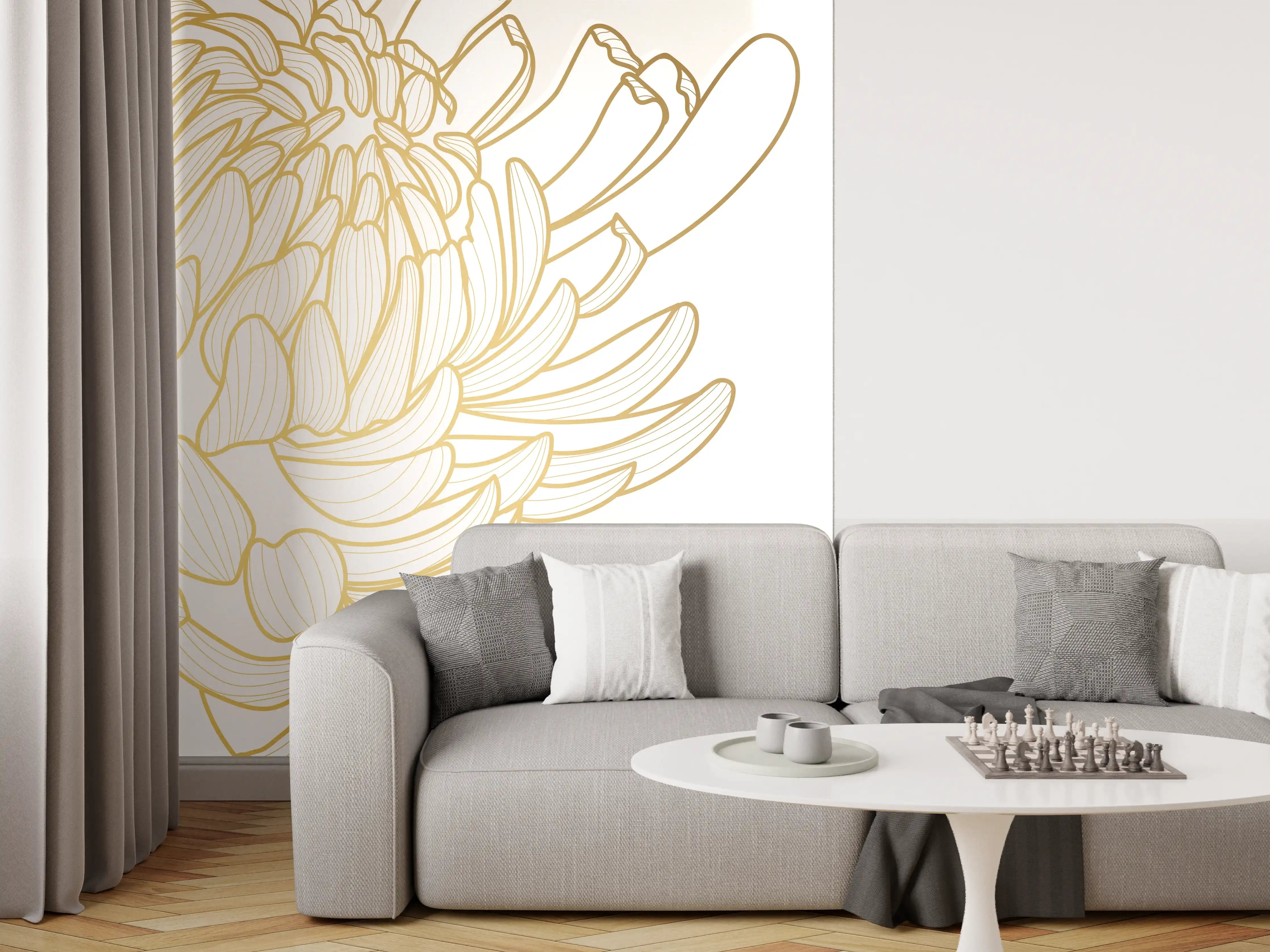 Wandverkleidung Wohnzimmer - Chic Cream Floral Illustration