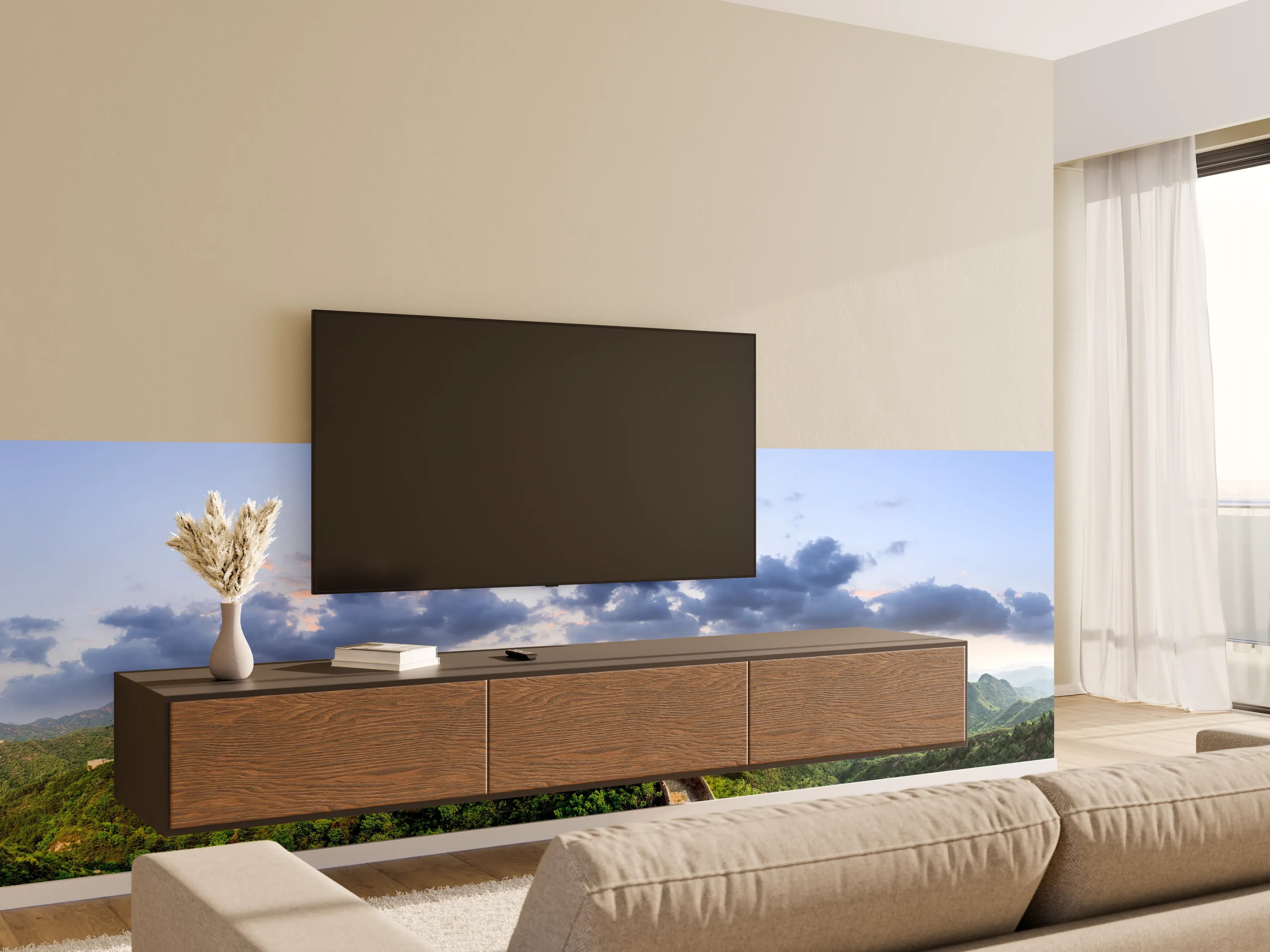 Wandverkleidung Wohnzimmer - Chinesische Mauer Panorama Grün-Blau